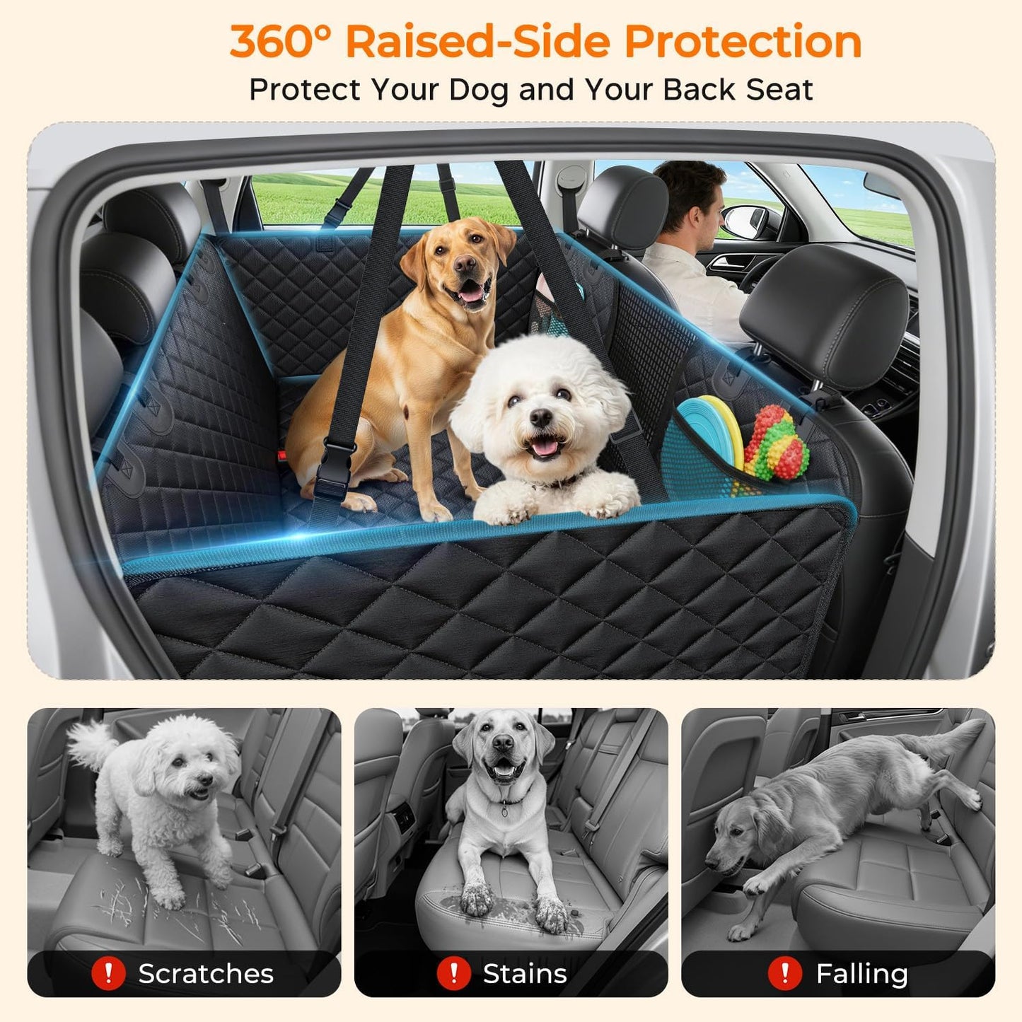 URPOWER 2026 Upgraded Back Seat Extender for Dogs - Large Hard Bottom Dog Car Seat Cover Holds 550lbs, Waterproof Dog Hammock Pet Bed with High-Density Foam Non-Slip Backseat Protector