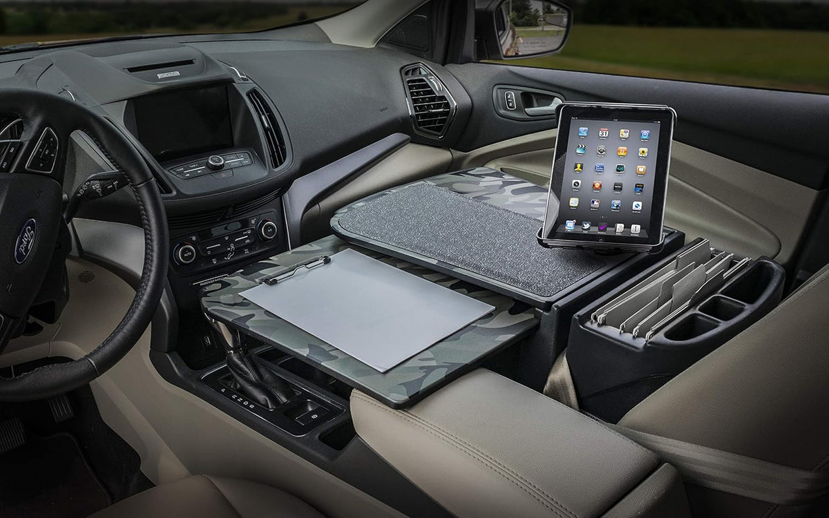 AutoExec AUE10624 GripMaster Car Desk Green Camouflage Finish with Built-in 200 Watt Power Inverter and Tablet Mount