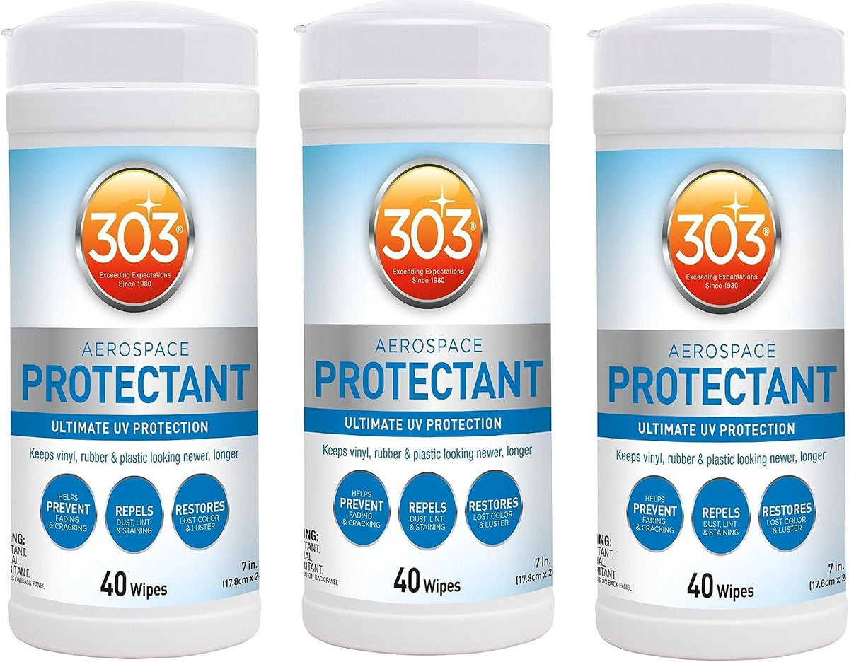 303 (30321) UV Protectant Wipes for Vinyl, Plastic, Rubber, Fiberglass, Leather & More Dust and Dirt Repellant - Non-Toxic, Matte Finish, 80 Towelettes, 2PK