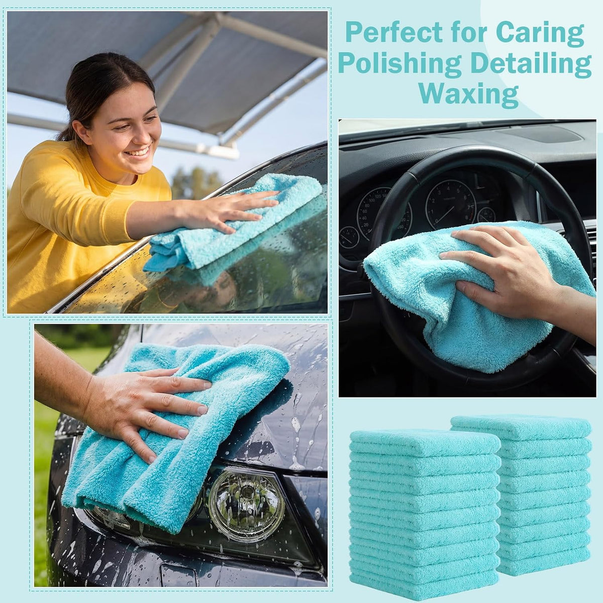 Tallew Car Microfiber Towels, Light Blue, 15 Pcs