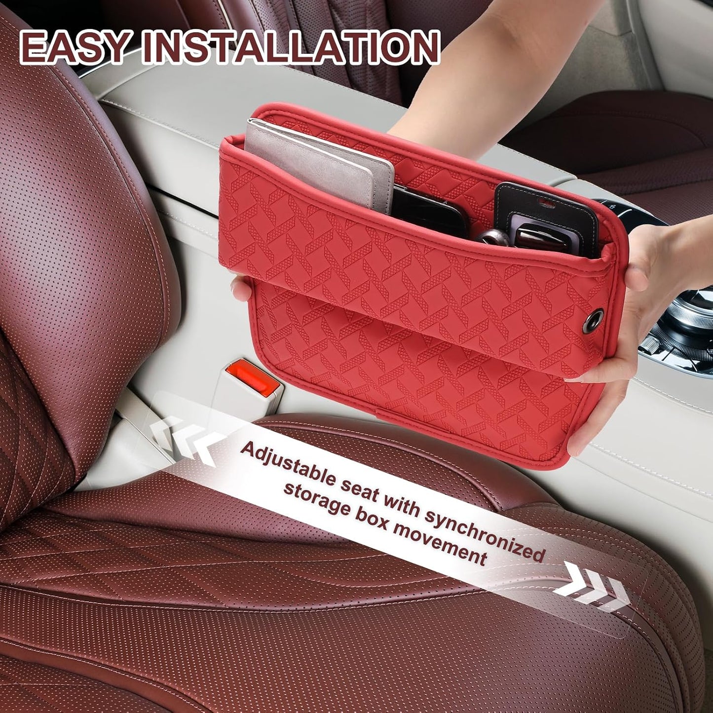 HARFINGTON 2pcs Car Seat Gap Filler Organizer 11.5 x 8 x 2.1 Inch Leather Universal Car Organizer Storage Box Between Seat and Console for Phone Sunglasses Keys, Brown