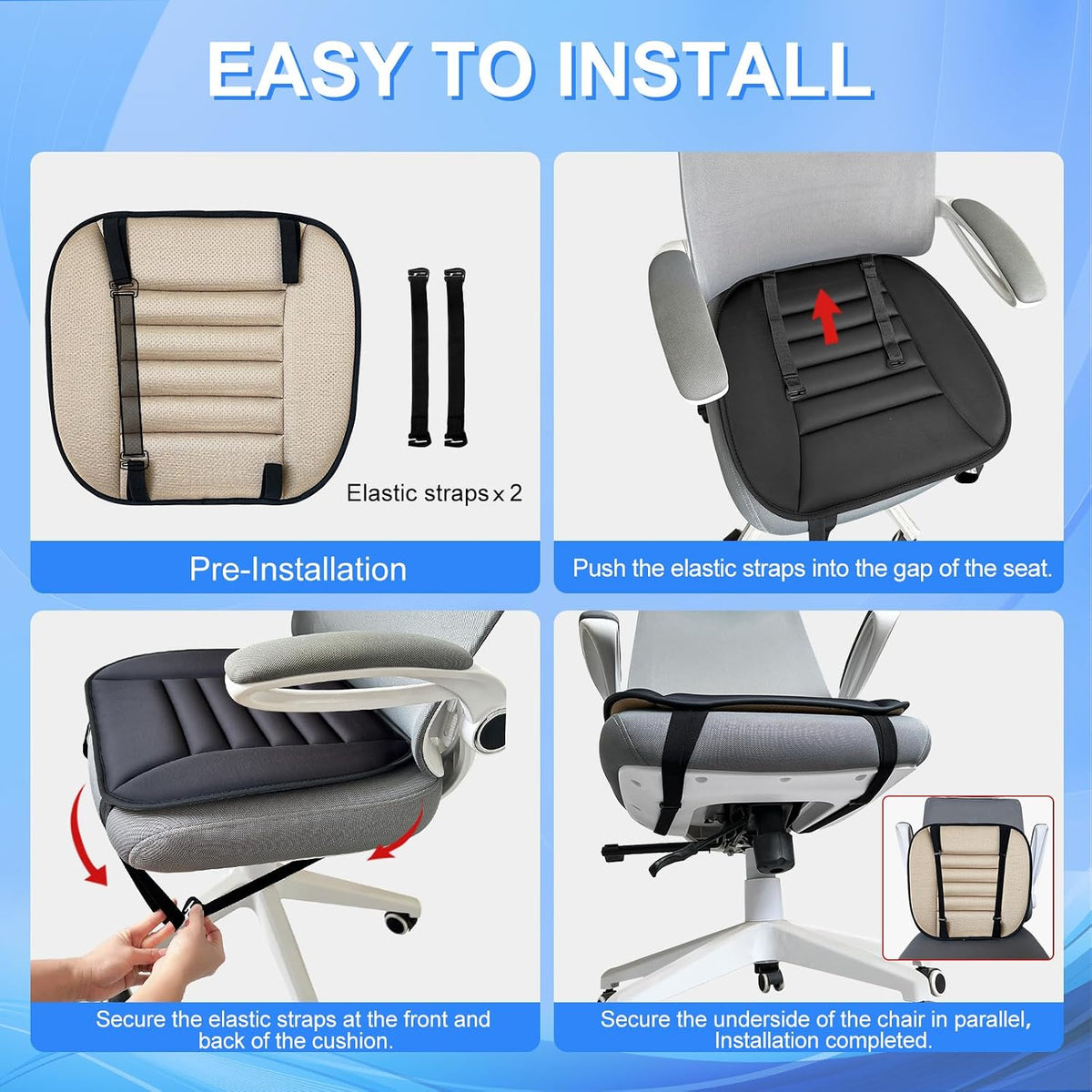 Car Seat Cushion, Driver & Office Comfort, 1.2'' Memory Foam, Black