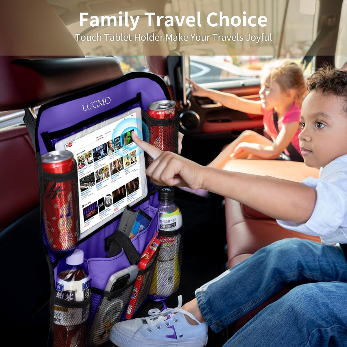 LUCMO Car Backseat Organizer with Touch Screen Tablet Holder, Dark Purple