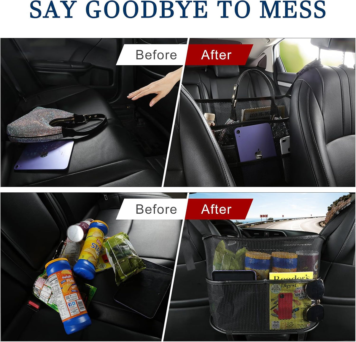 Cavalcade Car Net Pocket, Back Seat Mesh Organizer, Automotive Console Handbag Holder, Netting Pouch Storage Bag for Car, Barrier of Backseat Pet Kids, Black