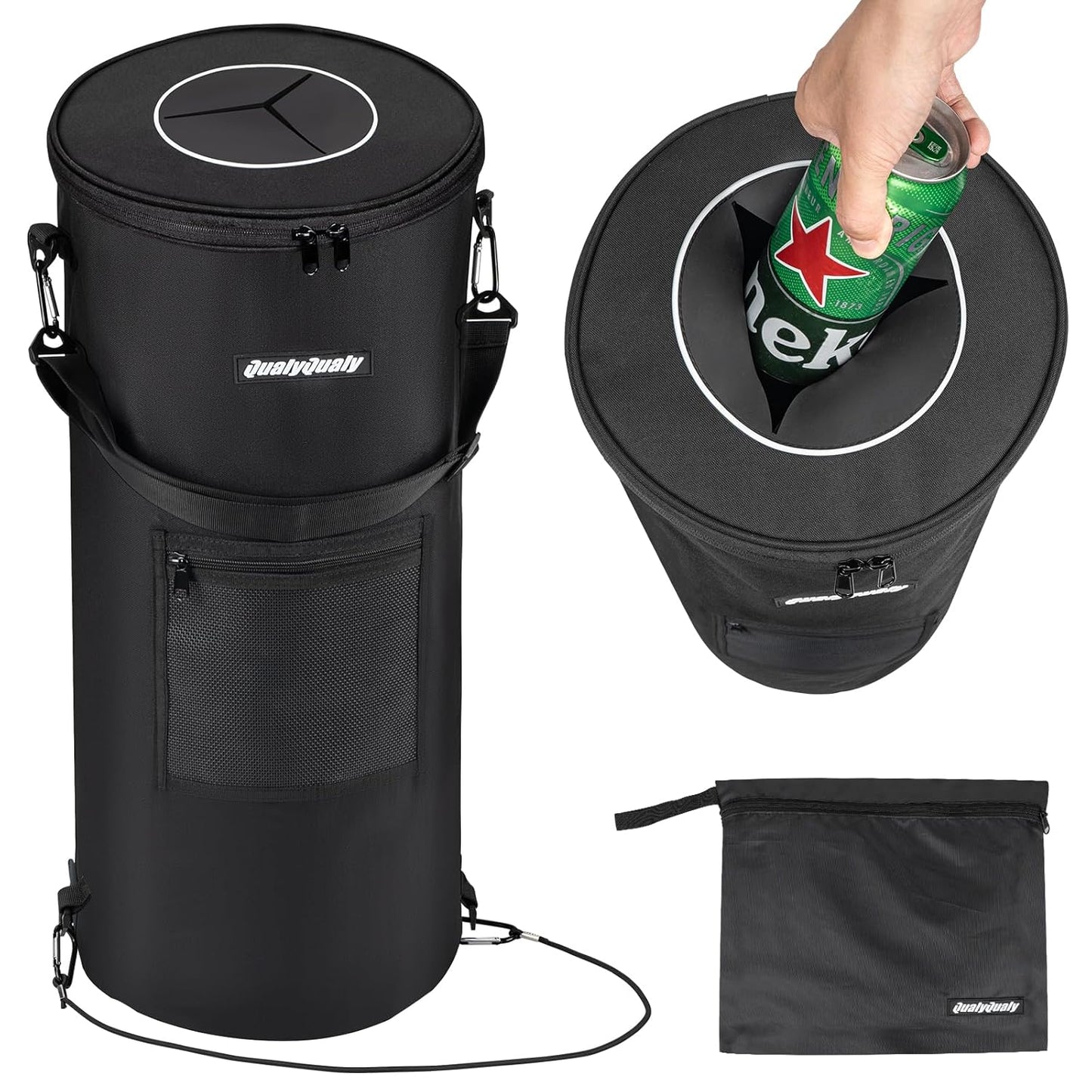QualyQualy Portable Boat Trash Can, 100% Leak-Proof & Odor-Control Lid, 900D Marine Garbage Bag, Reusable 13 Gal Trash Bag with Snaps, Collapsible for Fishing Pontoon Boat Accessories, Kayak, RV