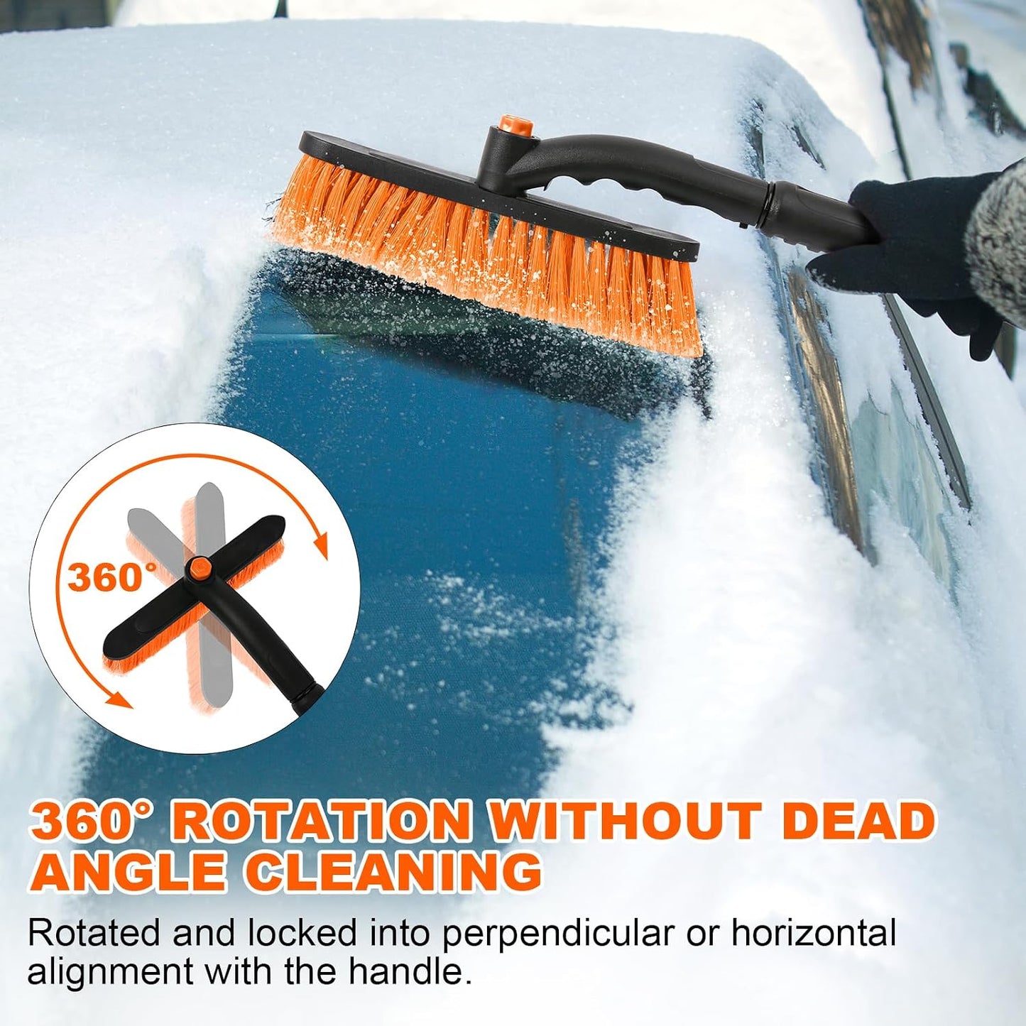 BFONS Ice Scrapers for Car Windshield, 2-in-1 Snow Scraper and Snow Brush for Car SUV Truck, Car Ice Windshield Scraper for Ice and Snow with 360° Pivoting Brush and Ergonomic Foam Grip Orange