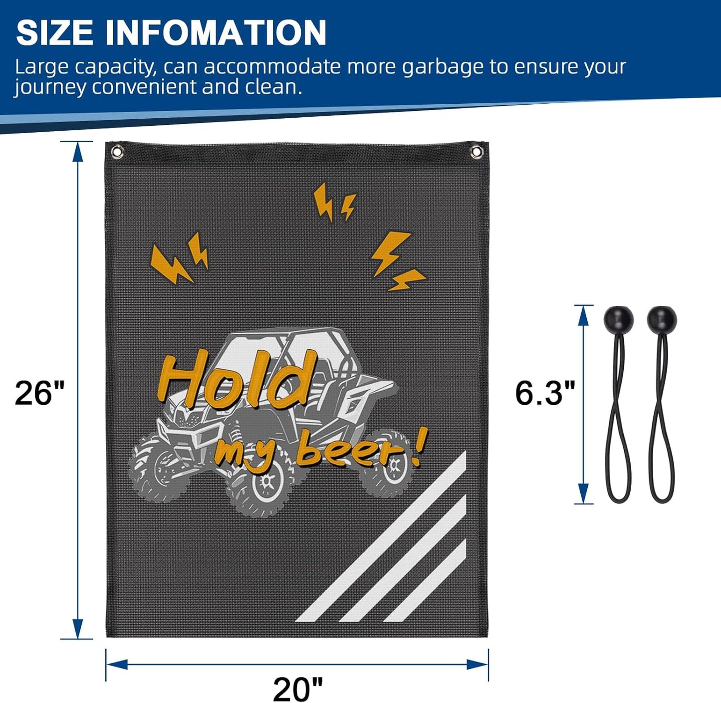 UTV Accessories ATV Trash Bag Hanging Special Design Patterns Off Road SXS, RZR, Compatible With Can-Am, Cfmoto, Teryx, Kawasaki, Golf Cart, Arctic Cat Boat Trash Can, Side By Side Accessories