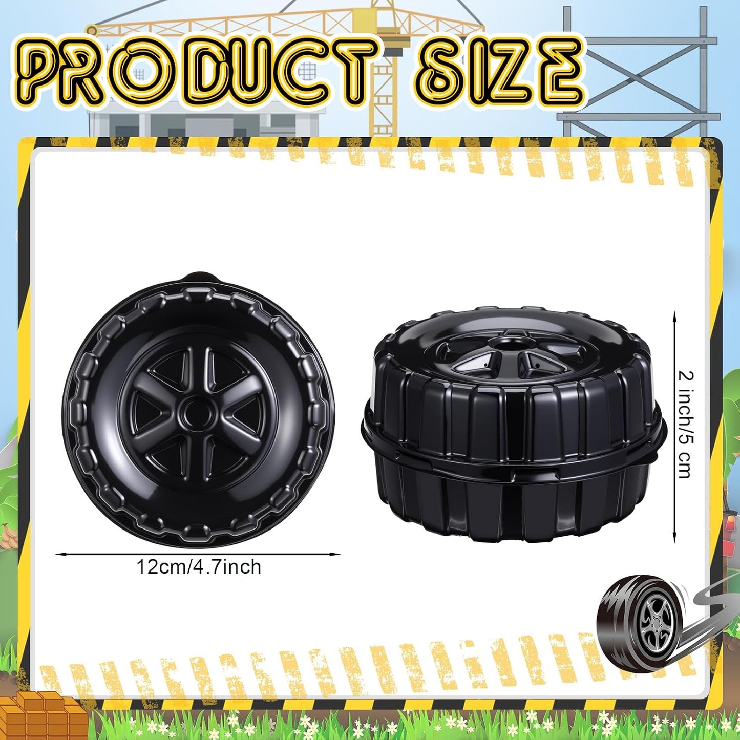 Uiifan 24 Pcs Truck Wheels Plastic Food Containers with Lids Race Car Wheels Disposable Candy Boxes for Truck Themed Birthday Party Supplies Baby Shower Race Car Party Decorations