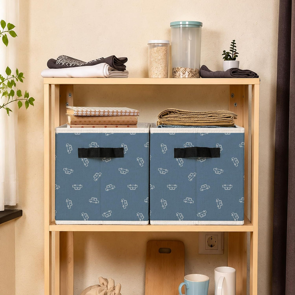 Blue Car Boy Nursery Storage Bins with Handles, Little Truck Dude Playroom Foldable Collapsible Storage Basket Organizer for Kids Boys Nursery Room Bedroom Bathroom Books Clothes