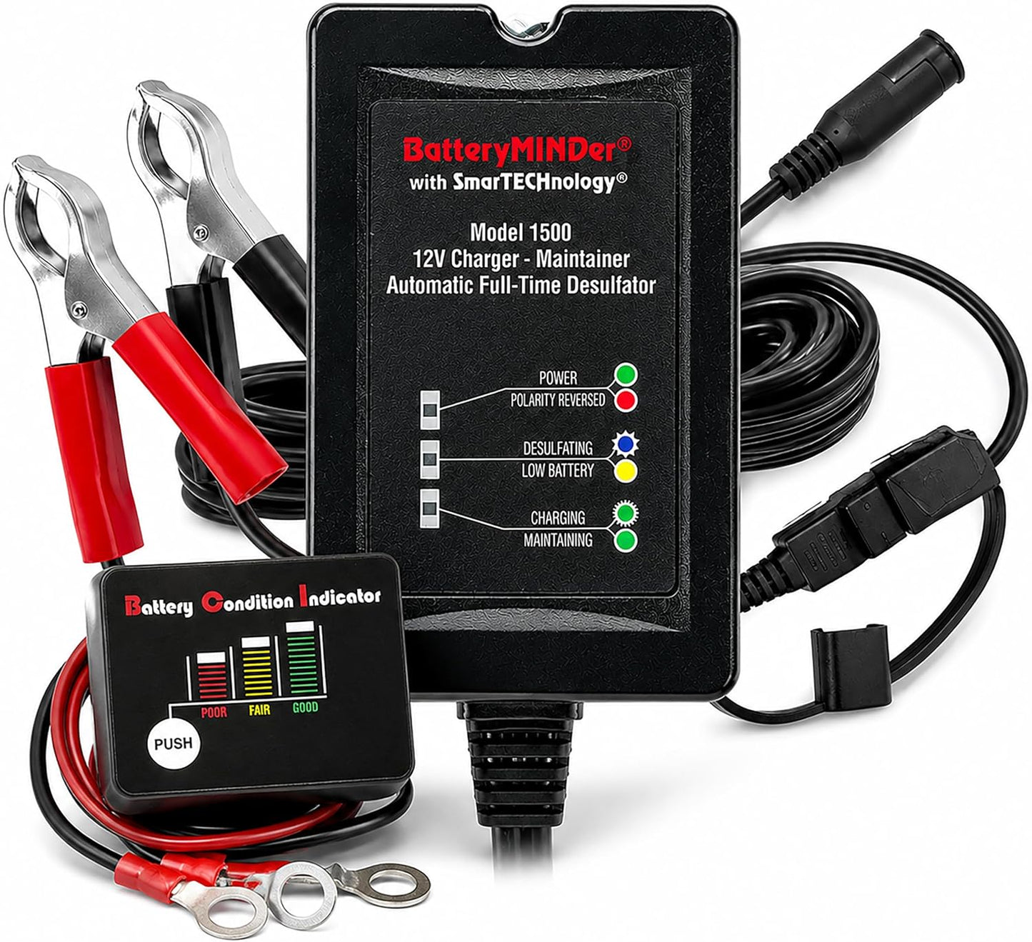 BatteryMINDer 15CEC1B 12V-1.5A Smart Battery Trickle Charger, Maintainer, and Desulfator with Battery Condition Indicator - for Winter and Long Term Storage