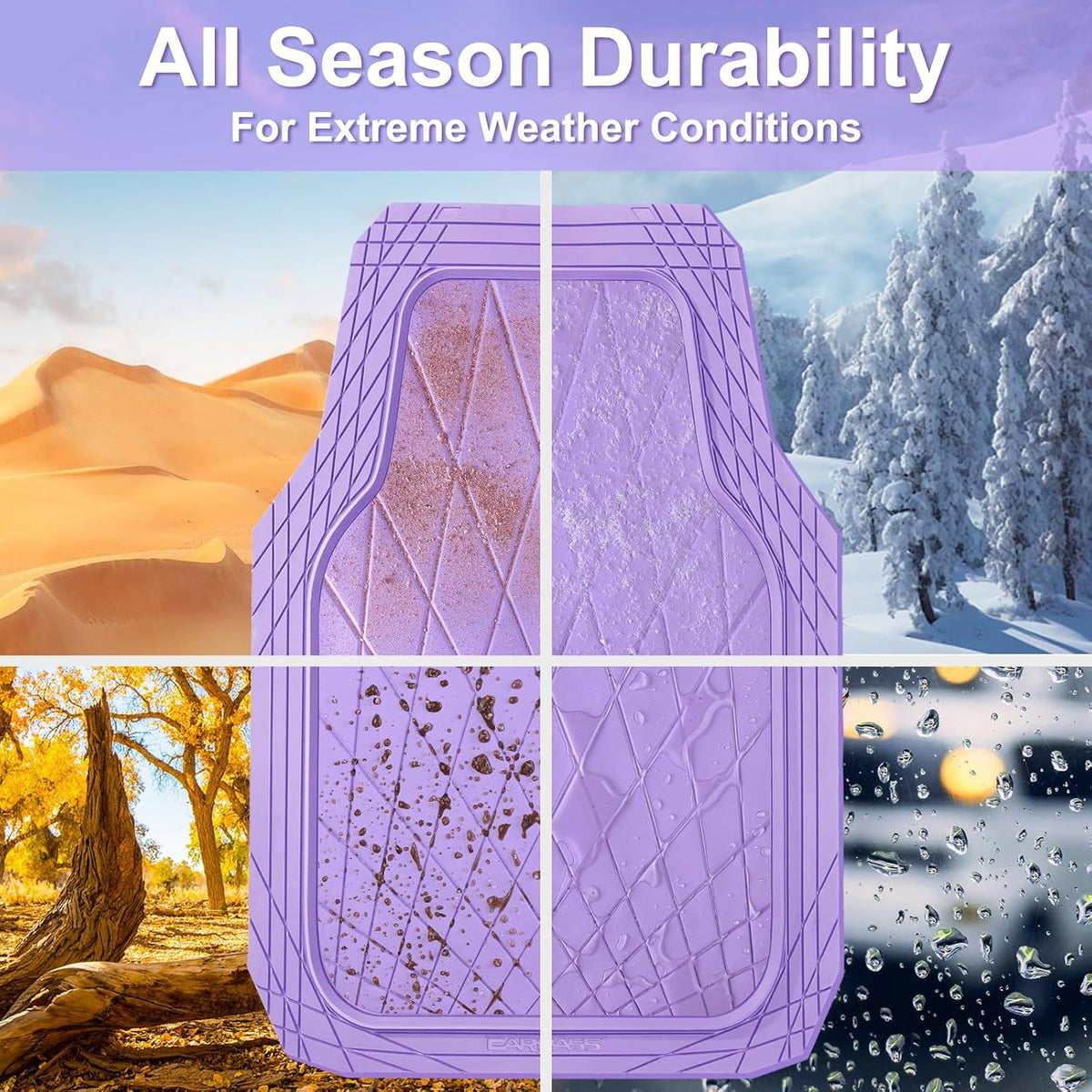 CAR PASS Heavy Duty Rubber Car Floor Mats, Deep Dish All Weather Car Mats Full Set, 3 Piece Waterproof Premium Anti-Slip Floor Mats Rugs Universal Trim to Fit for 95% Sedan SUV Van Truck, All Purple