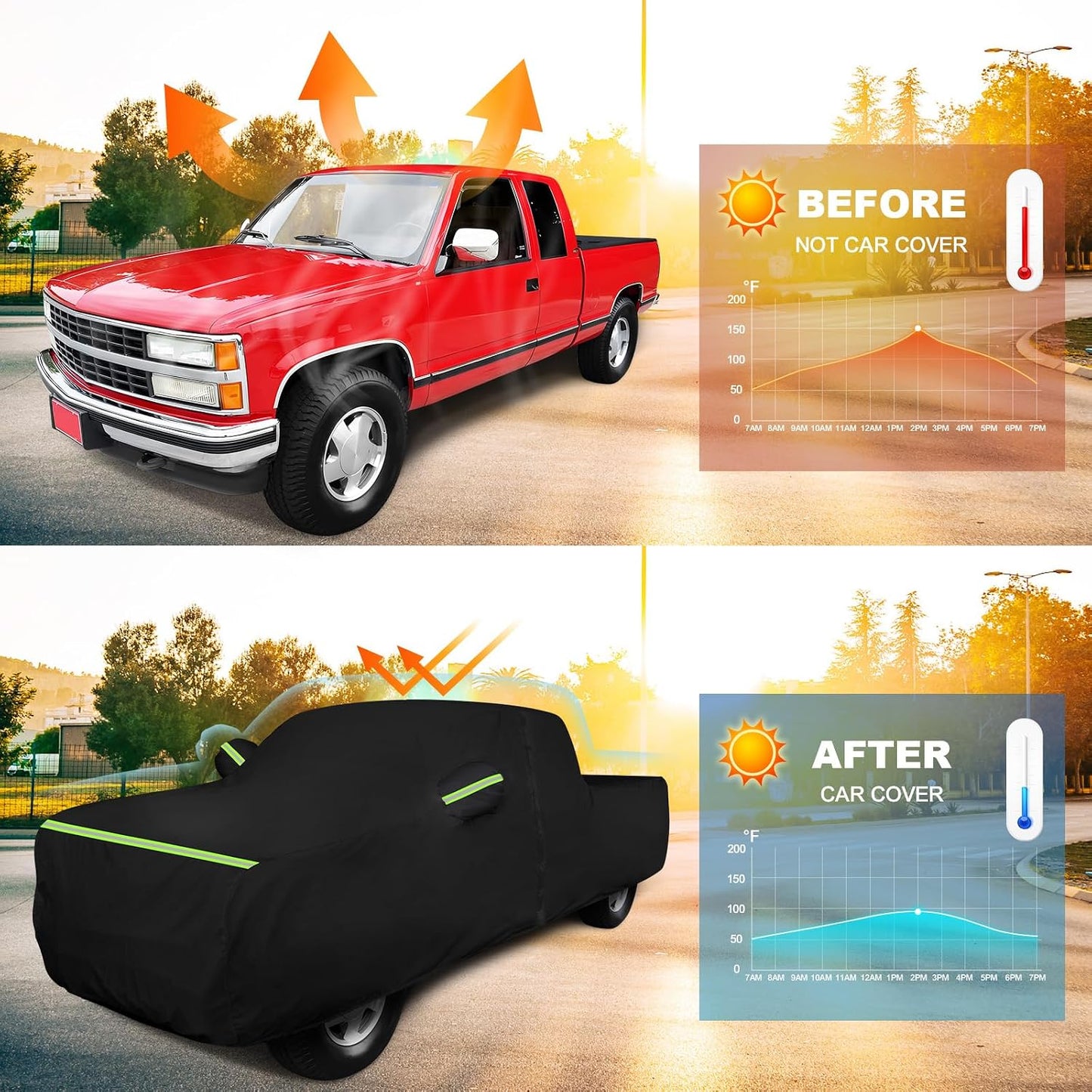 QUNSUNUS Waterproof Truck Cover for Chevrolet C/K 1500/2500/3500 1988-1999, Outdoor Truck Cover with Zipper, Full Exterior Car Covers for Automobiles All Weather with Wind, Sun, UV and Dust Protection