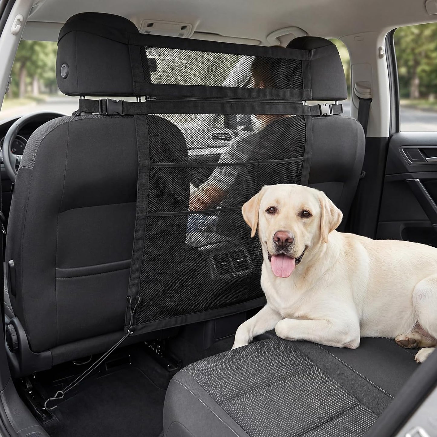 Dog Car Barrier with Mesh Organizer,Pet Safety Divider, Dog Net Easy Install for Cars & SUV,Truck(Upgraded&Heightened)