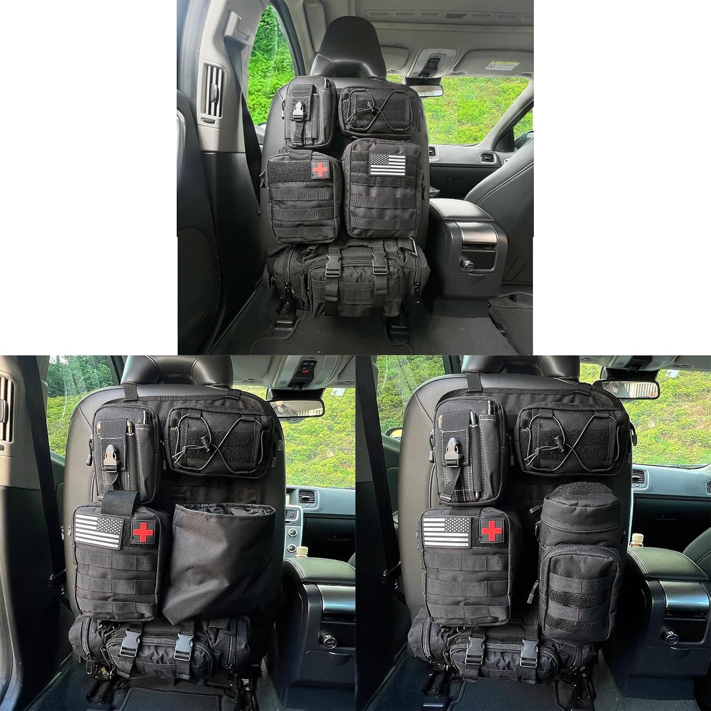 6 Pack Tactical Molle Automotive Seat Back Organizer Tactical Vehicle Panel Organizer with 5 Detachable Molle Pouch for Car Truck Ford Jeep Vehicle,US Flag Patch For Man (5 Pouches)