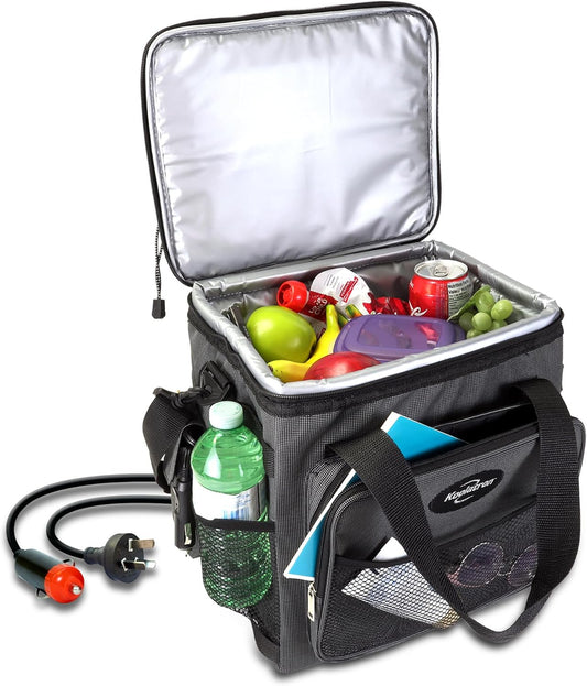 Koolatron Electric Portable Cooler Plug in 12V Car Cooler Bag, 14 qt (13 L) Black/Gray Soft-Sided No Ice Thermo Electric Portable Fridge for Camping, Adjustable Shoulder StrapTravel Road Trips.