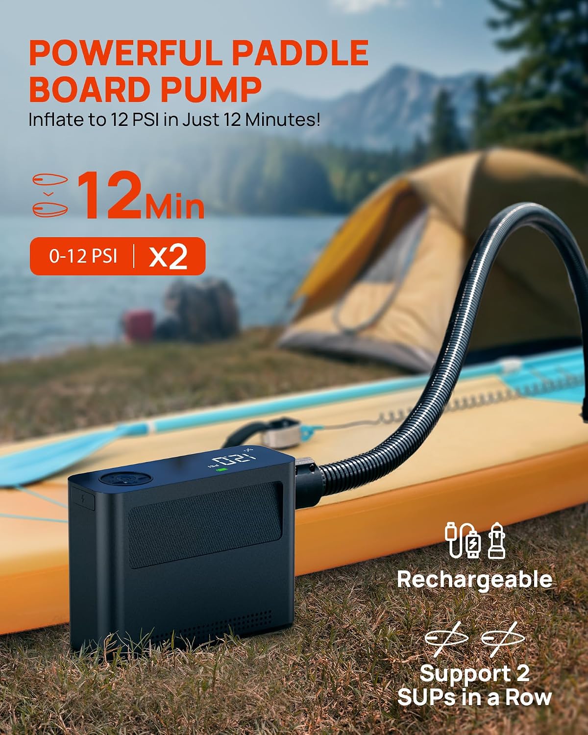 WindGallop Paddle Board Pump - 150PSI Paddle Board Air Compressor, 4X Faster Electric Pump with 9 Modes, All-in-One Auto Air Pump for Car Tires, Motor Bike, Ball, SUP, Tent, Kayak, Float