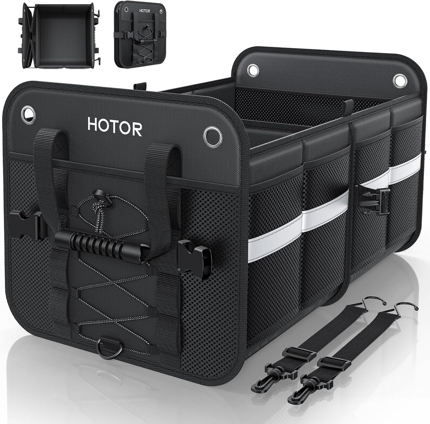 HOTOR Trunk Organizer for SUV – Car Storage Box with Reflective Strips, Collapsible Car Organizer with Large Capacity, Essential Car Accessories for Truck, Van & Sedan, Black, 22.1" x 13.0" x 12.0"