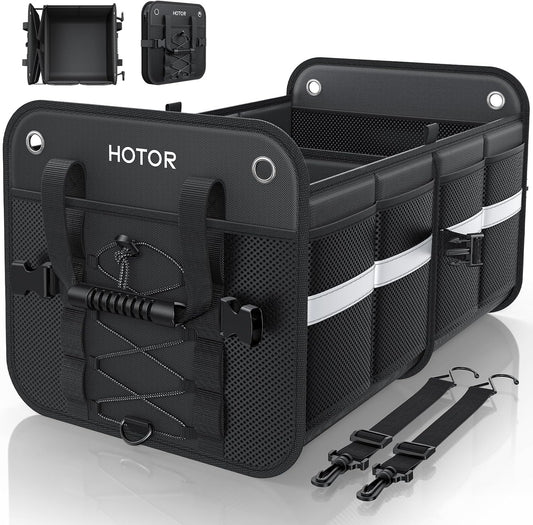 HOTOR Trunk Organizer for SUV – Car Storage Box with Reflective Strips, Collapsible Car Organizer with Large Capacity, Essential Car Accessories for Truck, Van & Sedan, Black, 22.1" x 13.0" x 12.0"