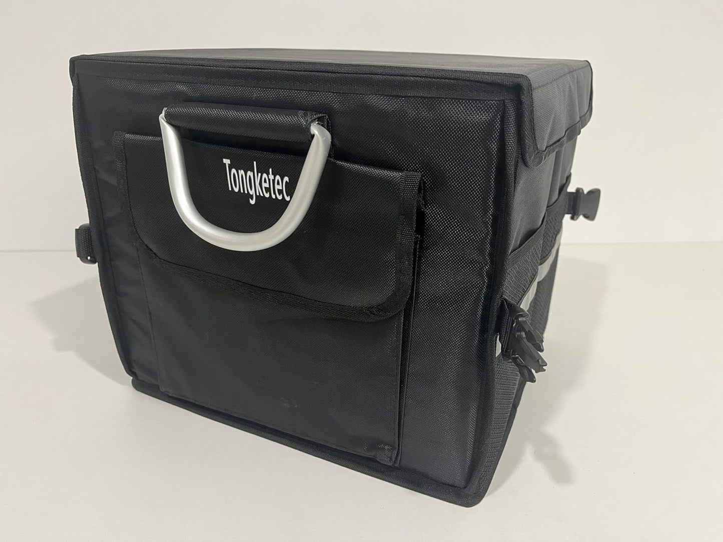 Small Trunk Organizer With Lid, For SUV Car Truck, Black 28L, Foldable Waterproof Oxford Fabric, 2-Compartments With Aluminium Alloy Handle