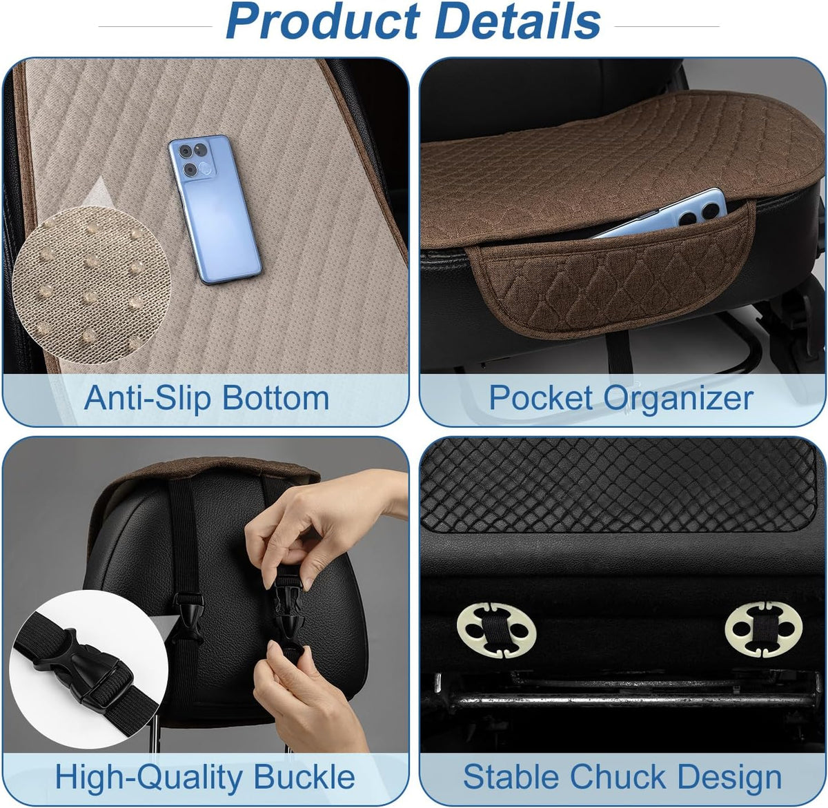 1 Pack Linen Car Seat Cover Front Seat Covers Soft & Breathable Front Premium Covers with Non-Slip Protector Universal Fits Most Automotive, Vans, SUVs, Trucks (1Pack Brown)