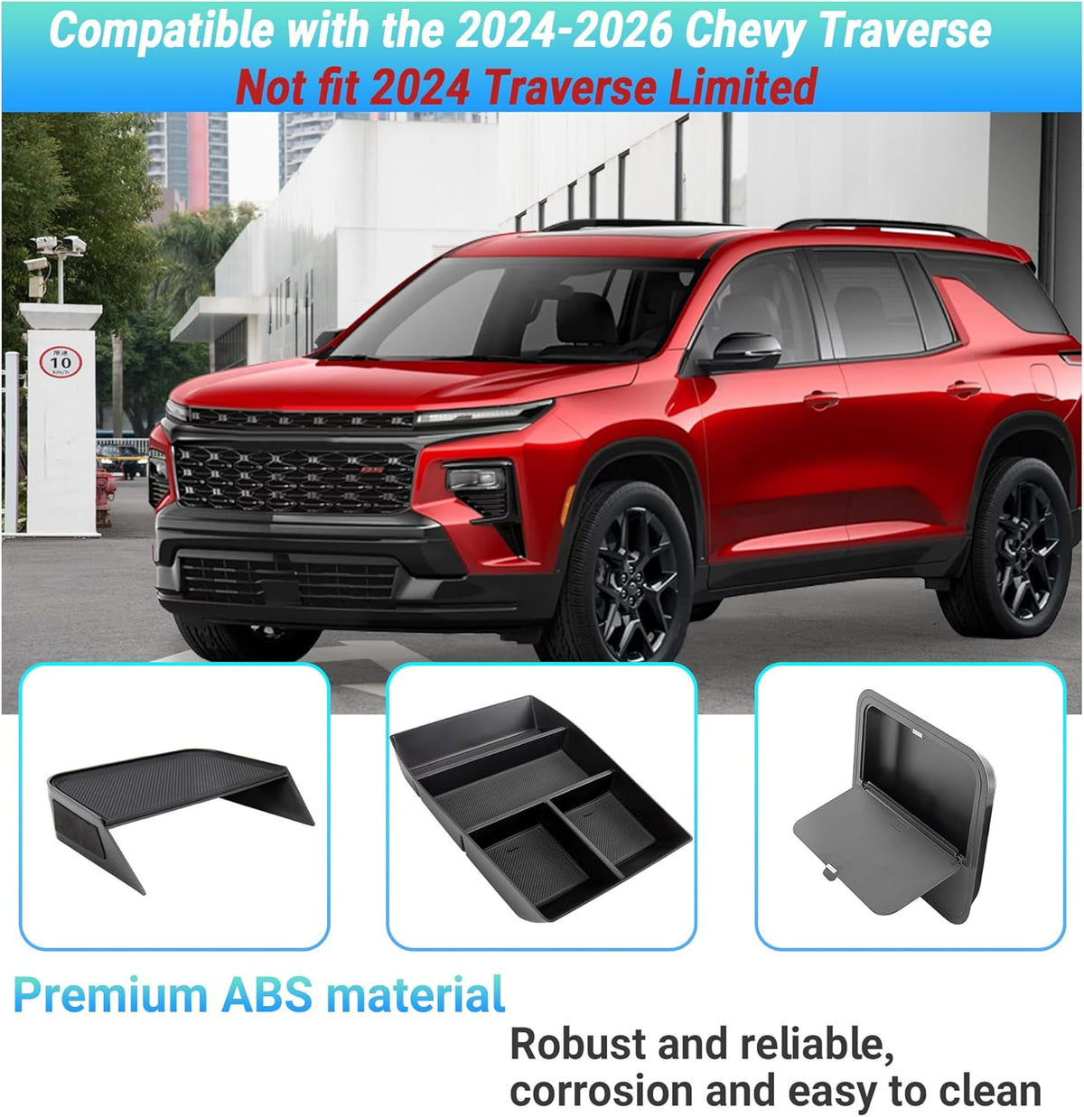 Center Console Organizer Compatible with 2024-2026 Chevy Traverse Accessories, Divider Compartment Tray＆Console Bottom Storage Box＆Armrest Hidden Insert Tray (Not fit 2024 Traverse Limited)