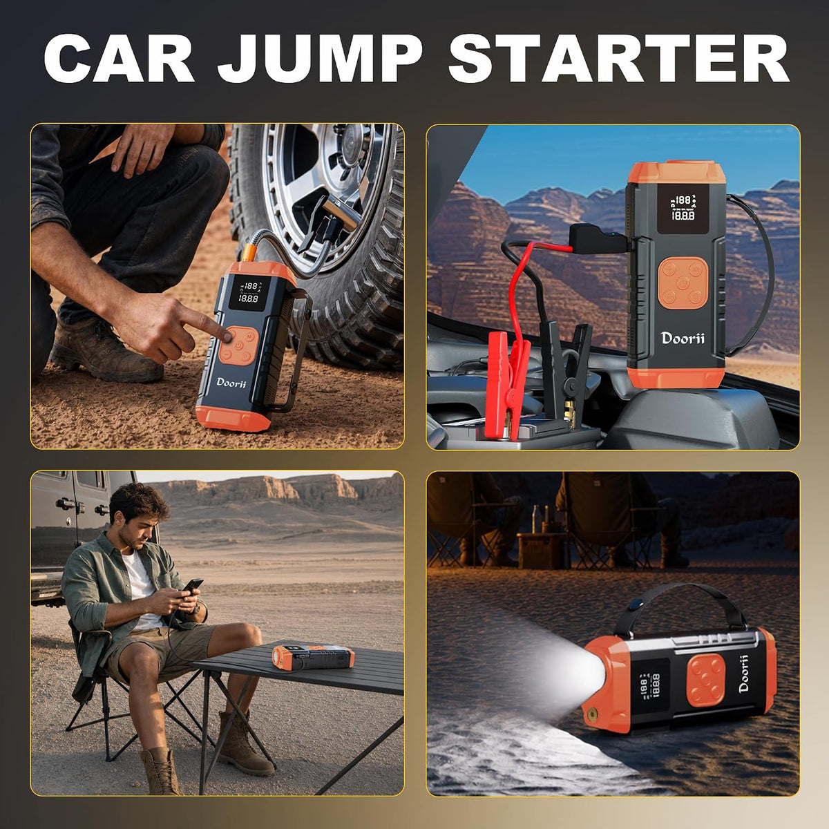 8000A Jump Starter with Air Compressor, 10-in-1 Car Battery Jump Starter Shiny Orange for Up to 10.0L Gas & 9.0L Diesel Engines, 150PSI Tire Inflator with Auto Shut-Off, LED Emergency Light