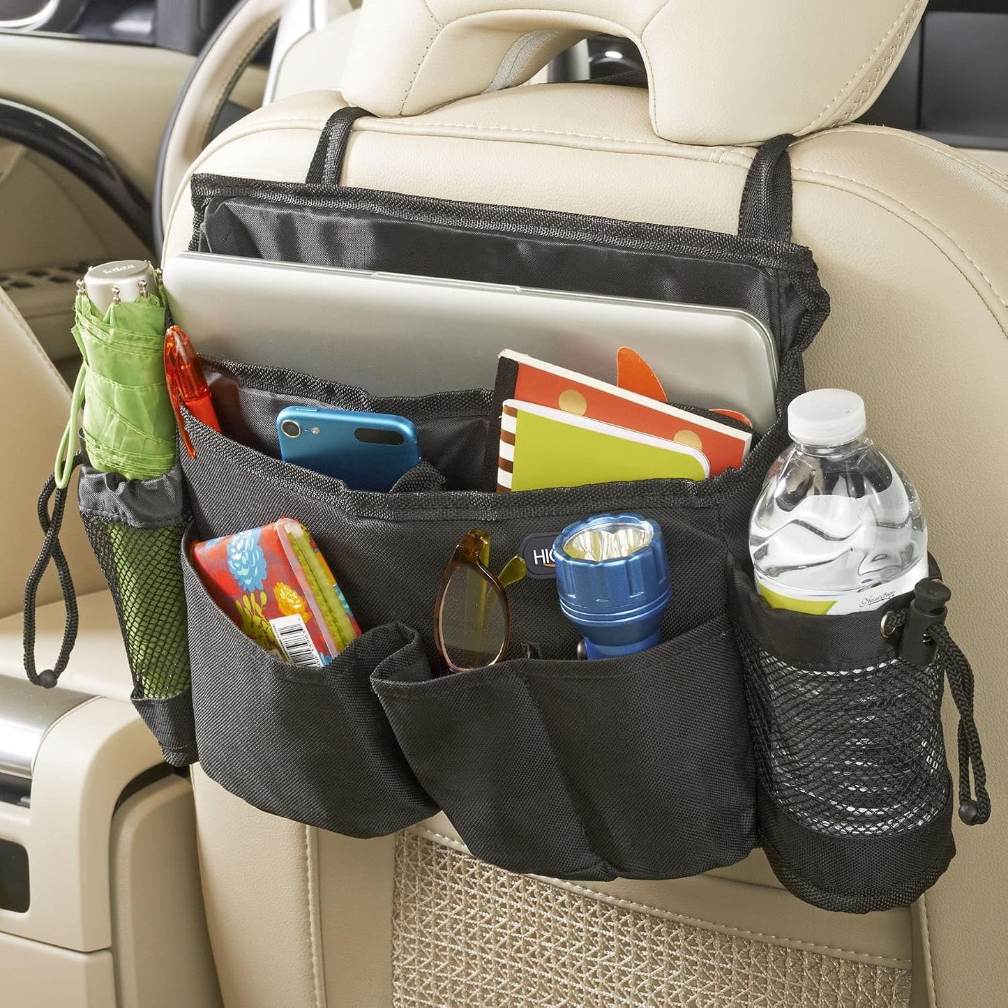High Road SwingAway Car Front Seat Organizer with 6 Storage Pockets and 2 Bottle or Cup Holders
