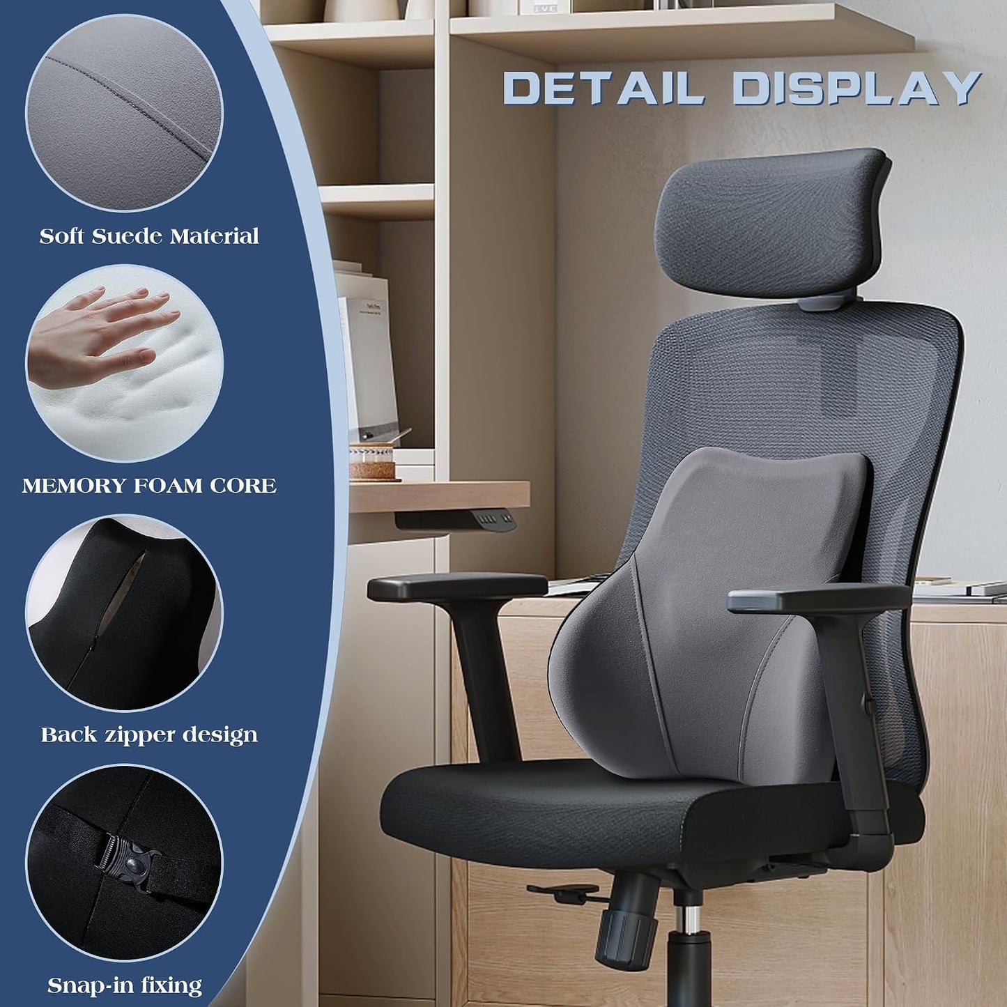 Car Seat Lumber Support Pillow&amp;Neck Pillow Kit,Ergonomic Memery Foam Neck Pillow and Back Cushion for Back Pain Relief,Comfort for Car,Office