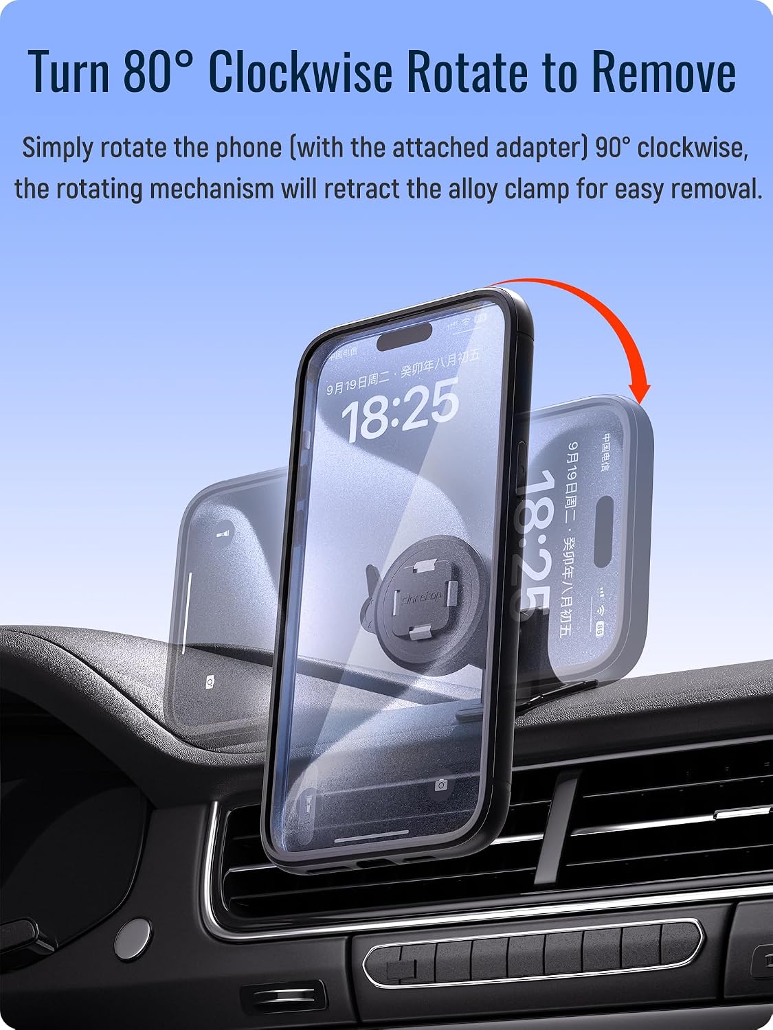 sincetop Car Phone Mount - Series Q [ Quad ] - with Instant Quick Release - 360° Adjustable Dashboard Phone Holder, One-Second Detach, Compatible with iPhone/Samsung