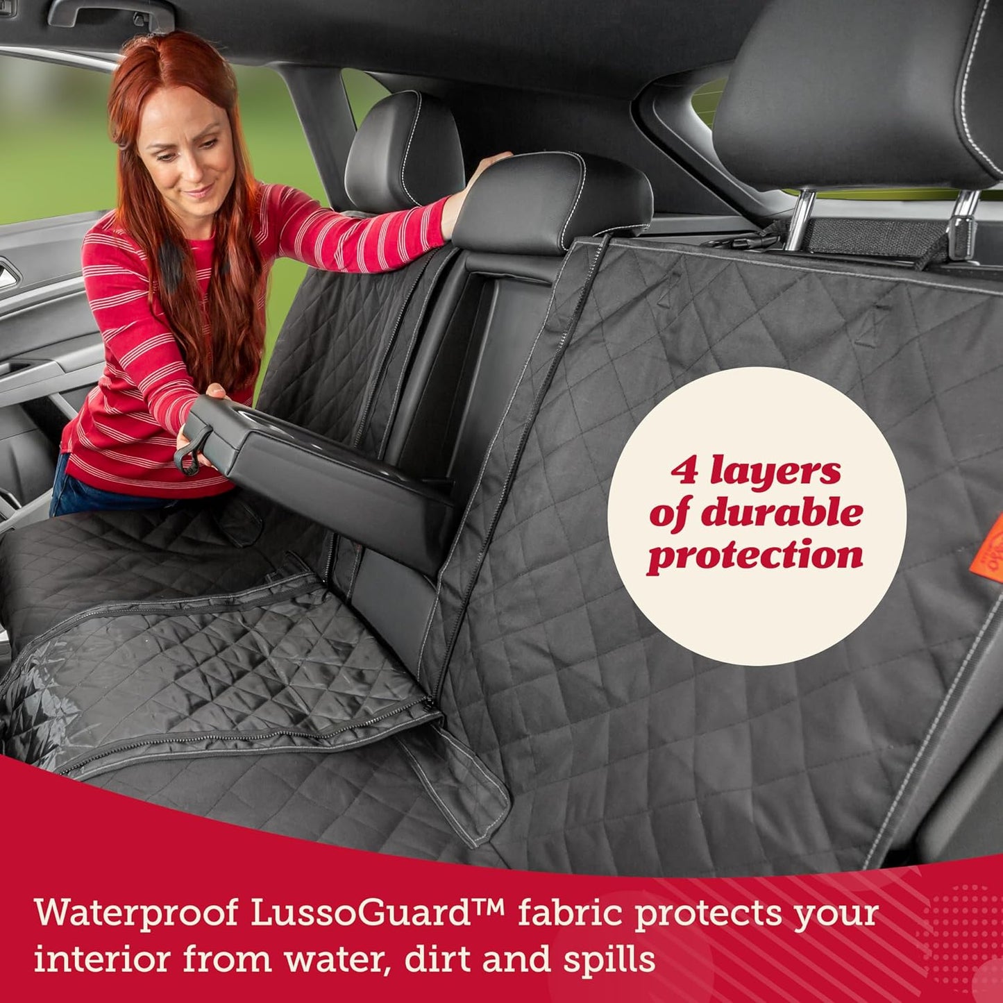 Lusso Gear Car Seat Cover & Protector for Dogs - Non-Slip Waterproof Seat Covers for Trucks & Cars - Universal Fit Dog Backseat Protector - Machine-Washable Pet Travel Accessories - Gray, Large