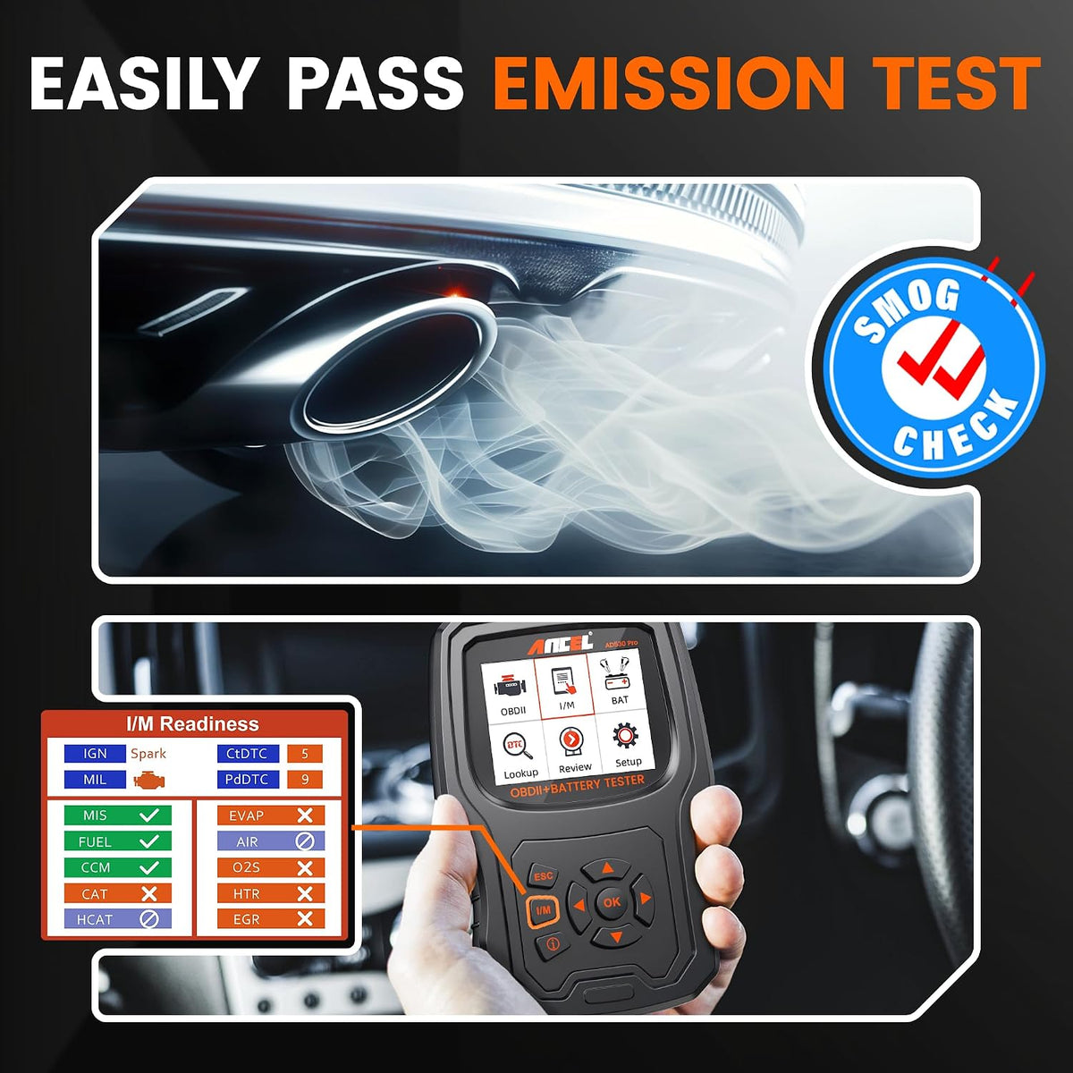 ANCEL AD530 PRO 2-in-1 OBD2 Scanner and 12V Battery Tester