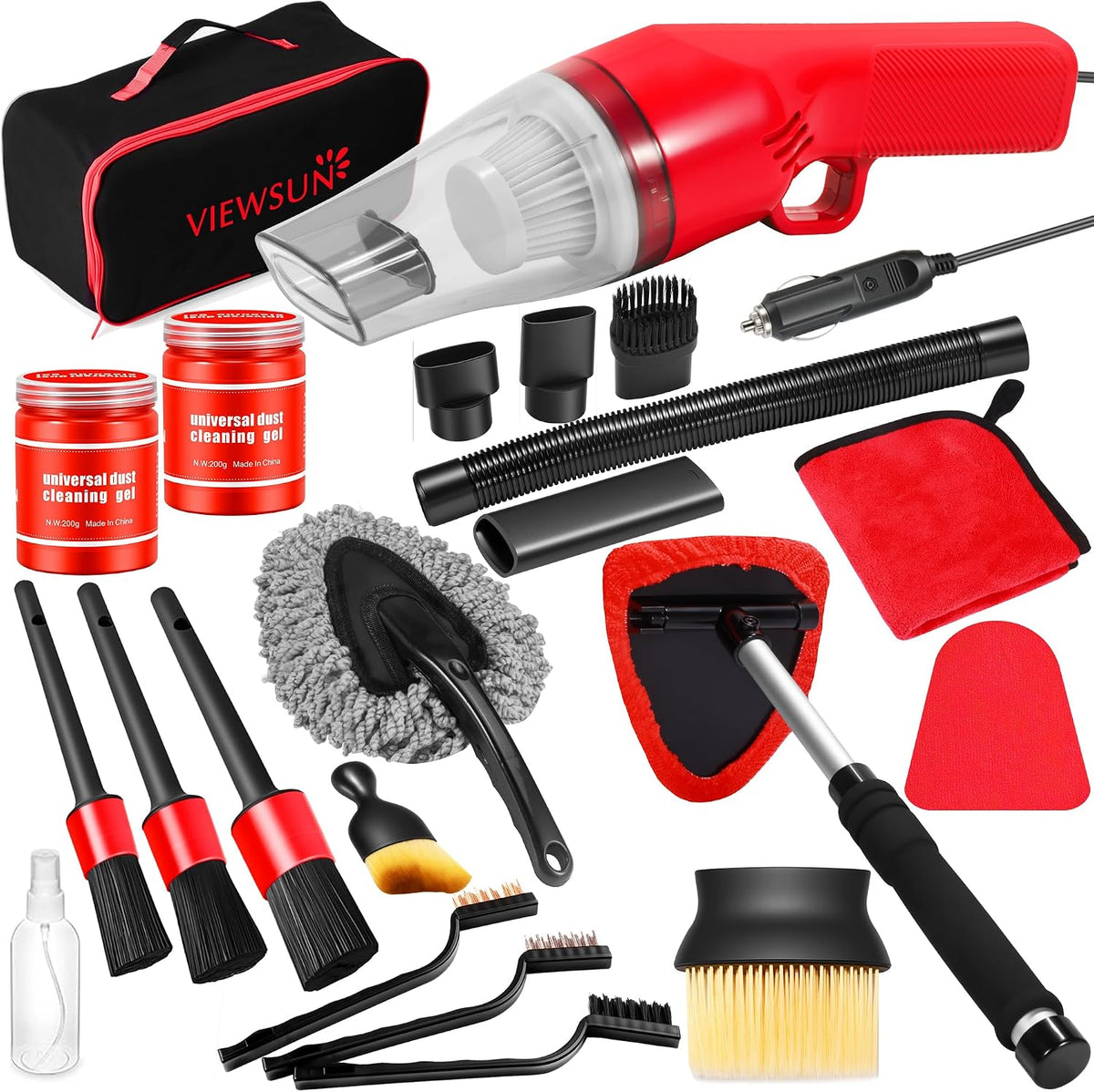 20PCS Pink Car Cleaning Kit, Car Interior Detailing Kit with Red High Power Handheld Vacuum, Detailing Brush Set, Windshield Cleaner, Cleaning Gel, Complete Auto Accessories for Women