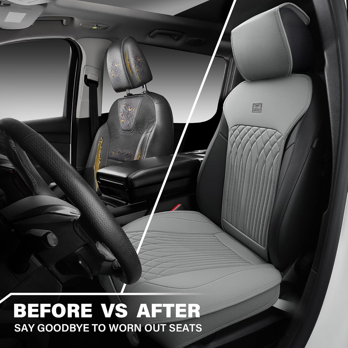 CAR PASS Car Seat Protector, 2 Pack Sideless Nappa Leather Seat Covers for Cars, All Season Waterproof Breathable Front Seats Cushion with Storage Pocket Universal Fit Vehicle Car SUV Truck, All Gray