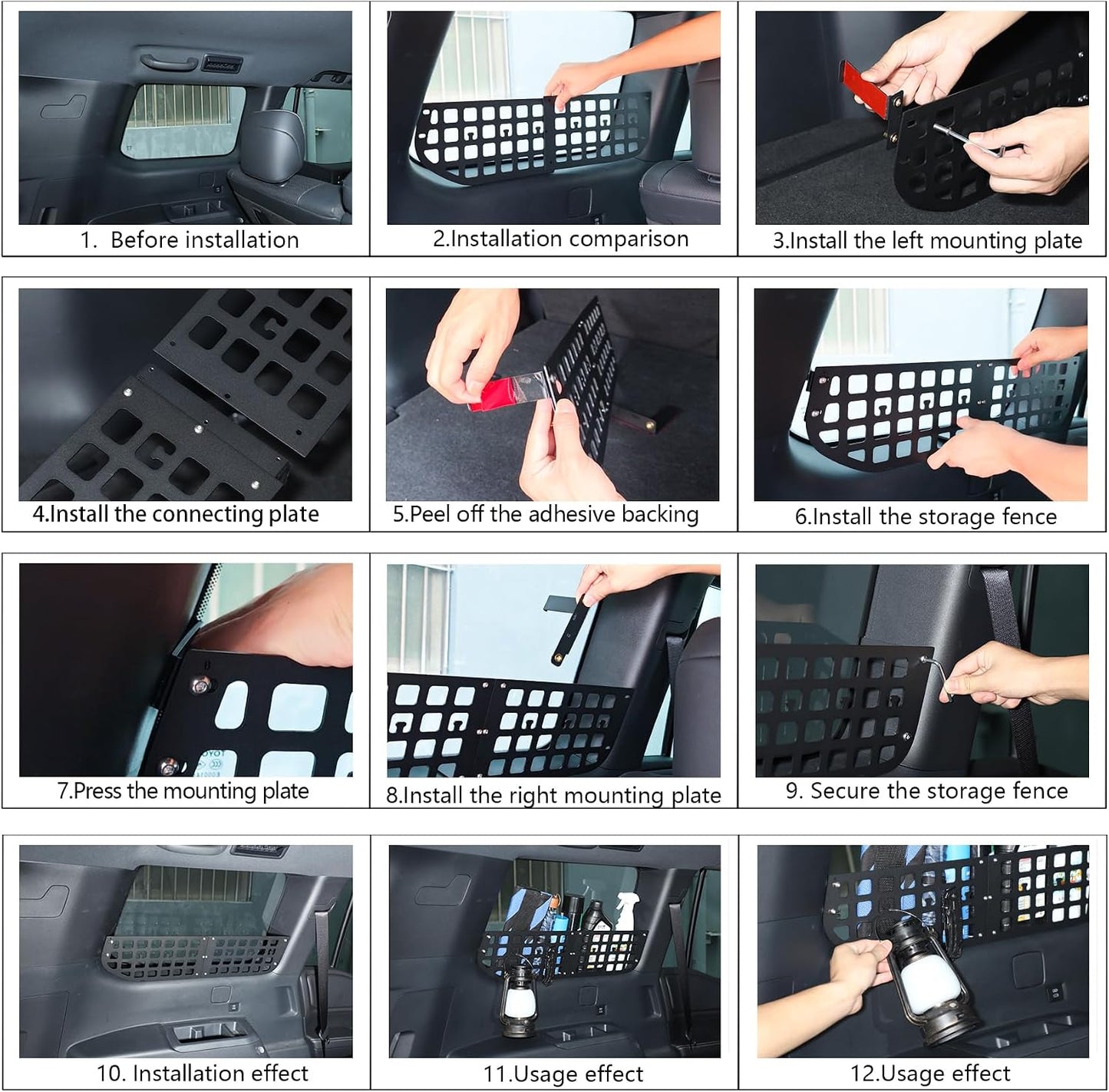 Trunk Side Window Molle Panels Compatible with Toyota Land Cruiser Prado 250 J250 LC250 2024 2025 2026 Rear Window Left Right Side Storage Rack Bracket Organizer Accessories