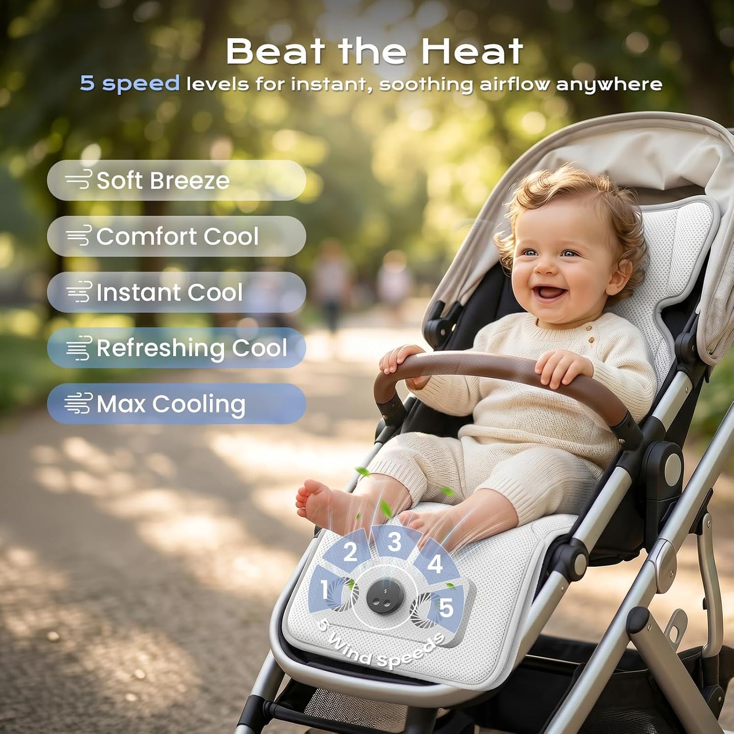 Stroller Cooling Pad with Fan for Baby, 10000mA Rechargeable Battery Baby Car Seat Cooling System for Backseat, Max 10H Ventilation 3 Speeds Cooling Mat Liner for Toddler Boys Summer Essentials