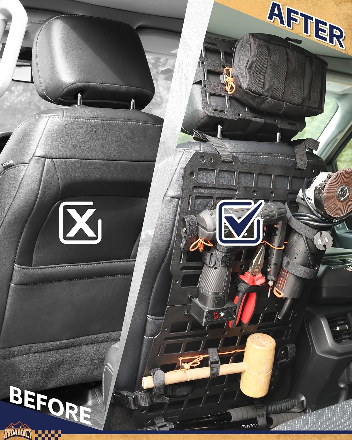 Rigid Molle Panels fit for Vehicles + Headrest Molle Panel Modular Storage Display for Tactical Gears Accessories