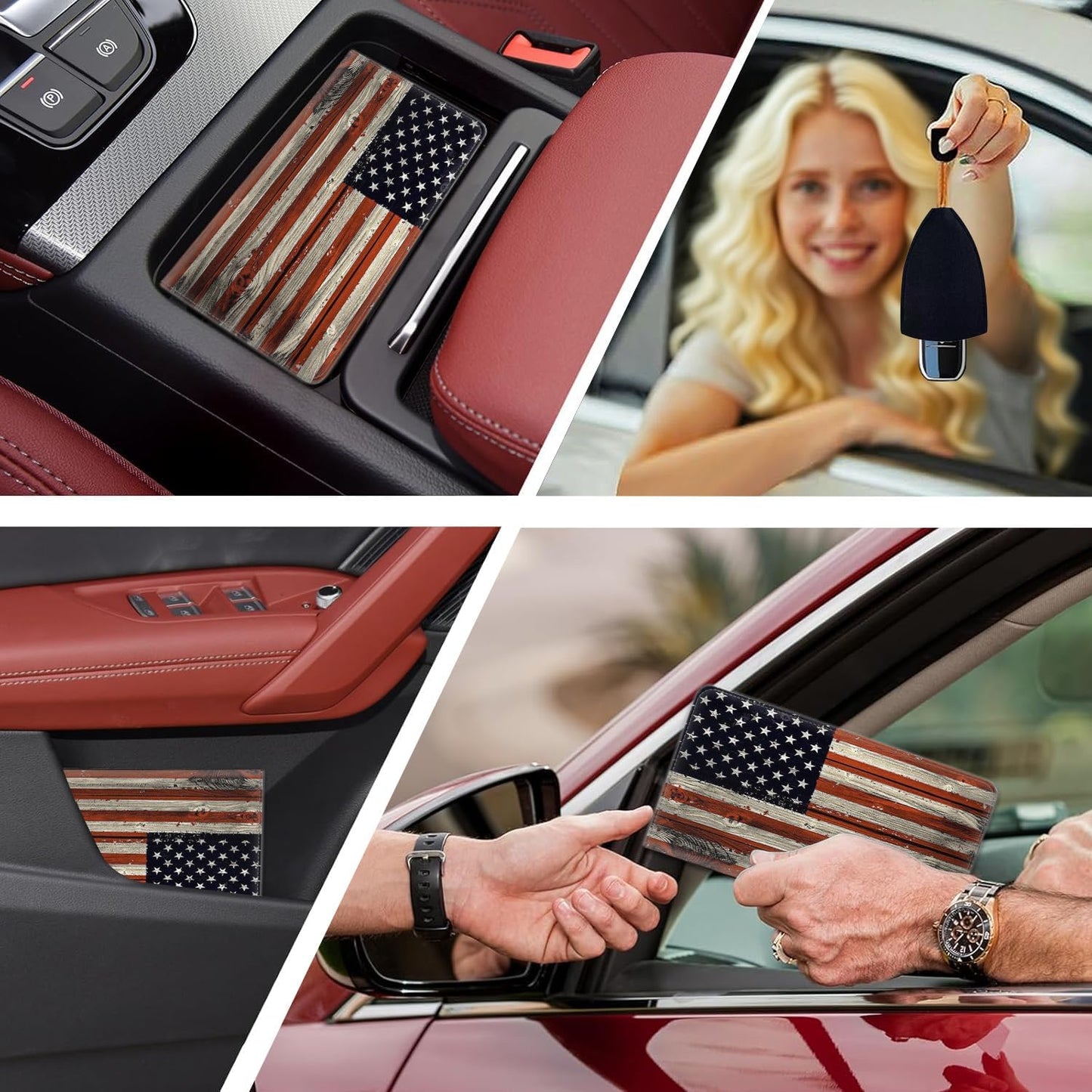Car Document Holder with Magnetic Shut, PU Leather Car Registration & Insurance Card Holder for Driver License, Cards & Essential Documents, Vehicle Glove Box Organizer, American Flag Pattern