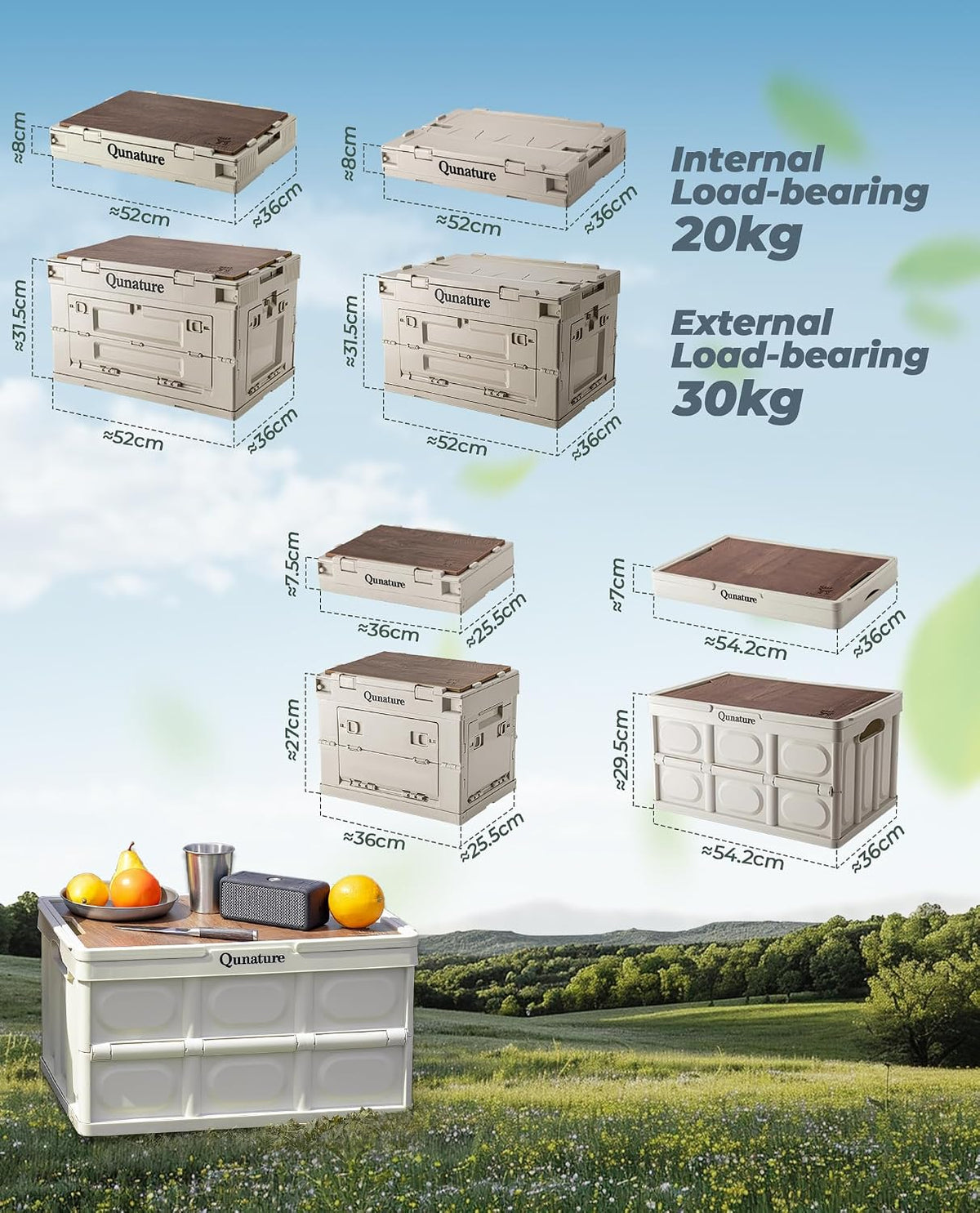Collapsible Storage Bin with Lids 55L Camping Storage Box Foldable with Handle Plastic Organizing Stackable Storage Container for Outdoor Camping, Home, Fishing, Car RV, Office
