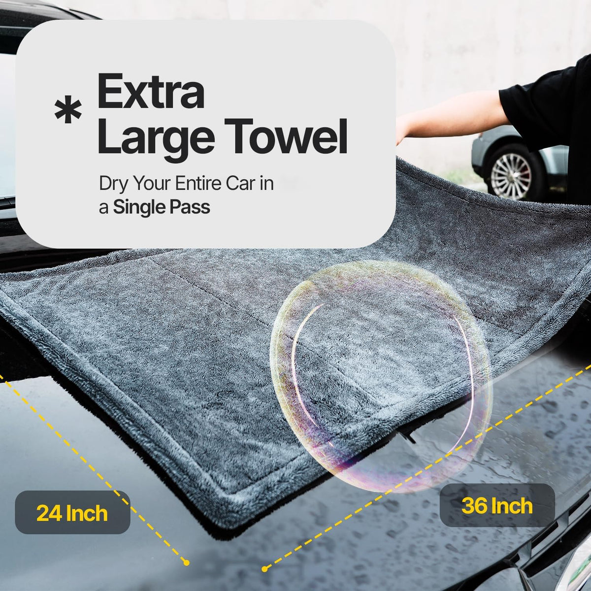 Crystal Clean 1300GSM Microfiber Car Drying Towel, Ultra-Absorbent XL 24x36