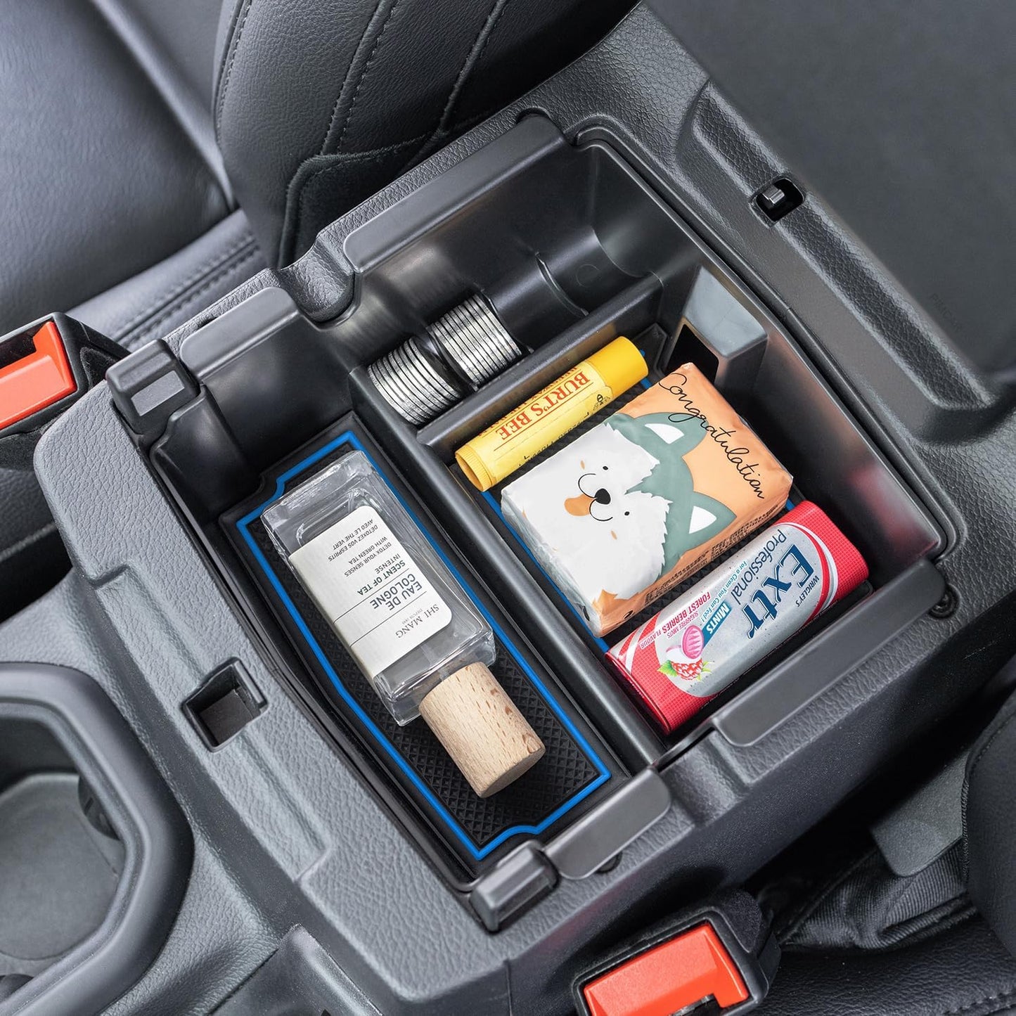 PIMCAR Center Console Organizer for Jeep Wrangler JL/JLU (2018-2026) & Gladiator JT (2020-2026) | Armrest Storage Tray | Interior Accessories (Not for JK/JKU) | Blue Liner Trim