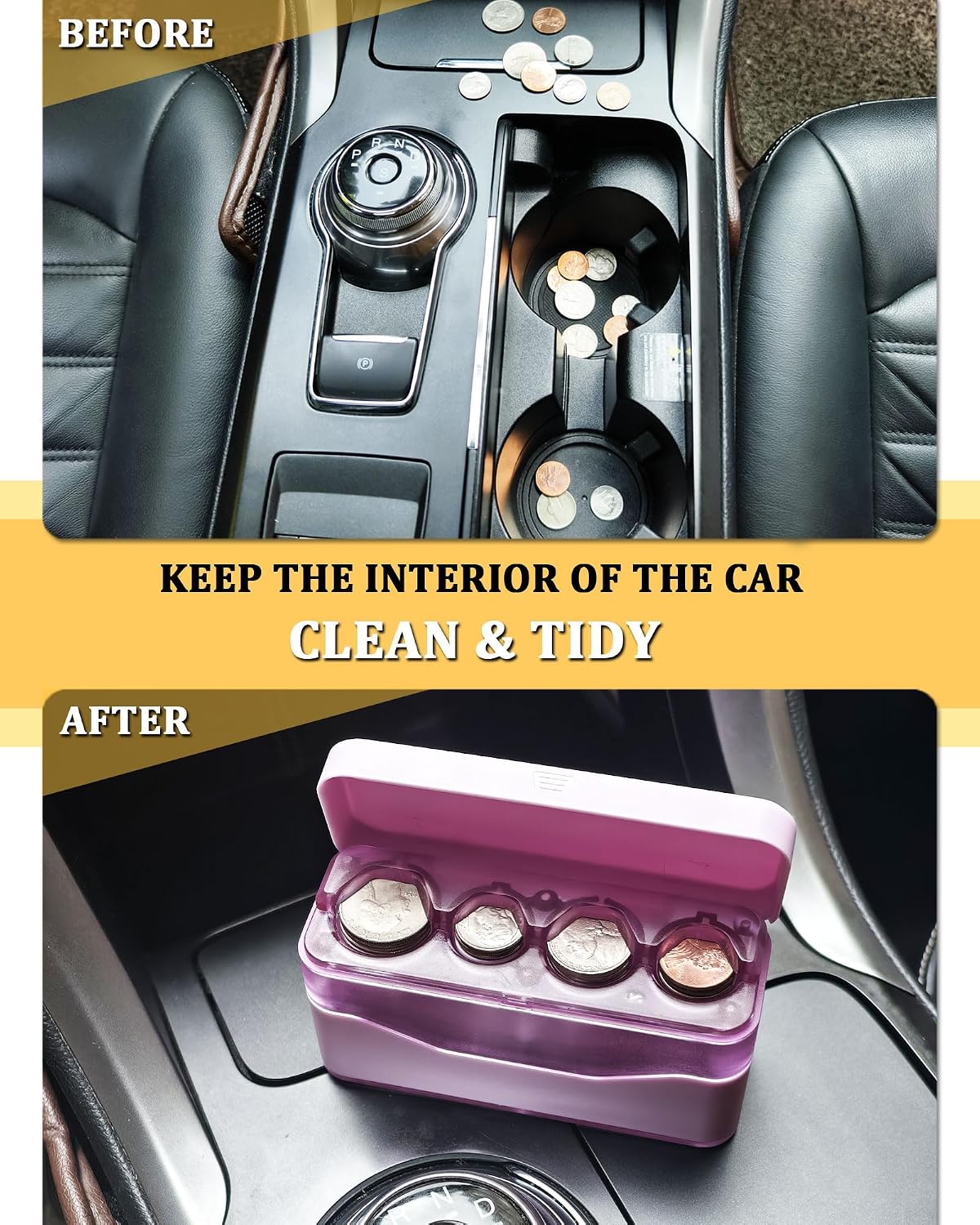 Larger Capacity Coin Holder for Car, Compact Portable Change Coin Organizer