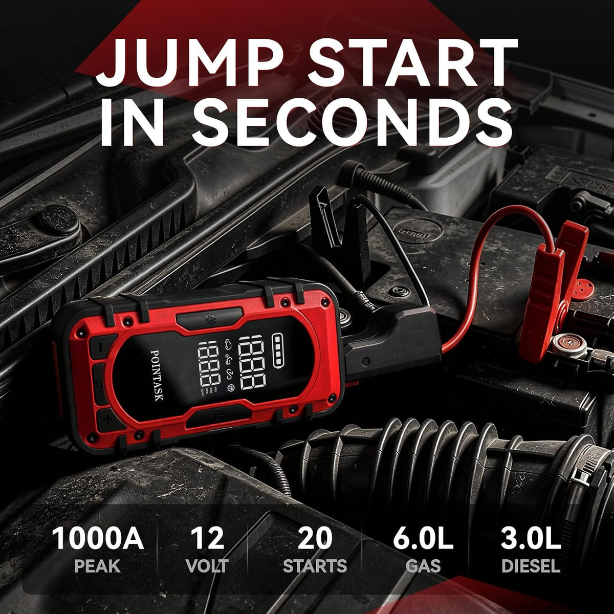 1000A Peak 12V Car Battery Jump Starter Portable with Air Compressor