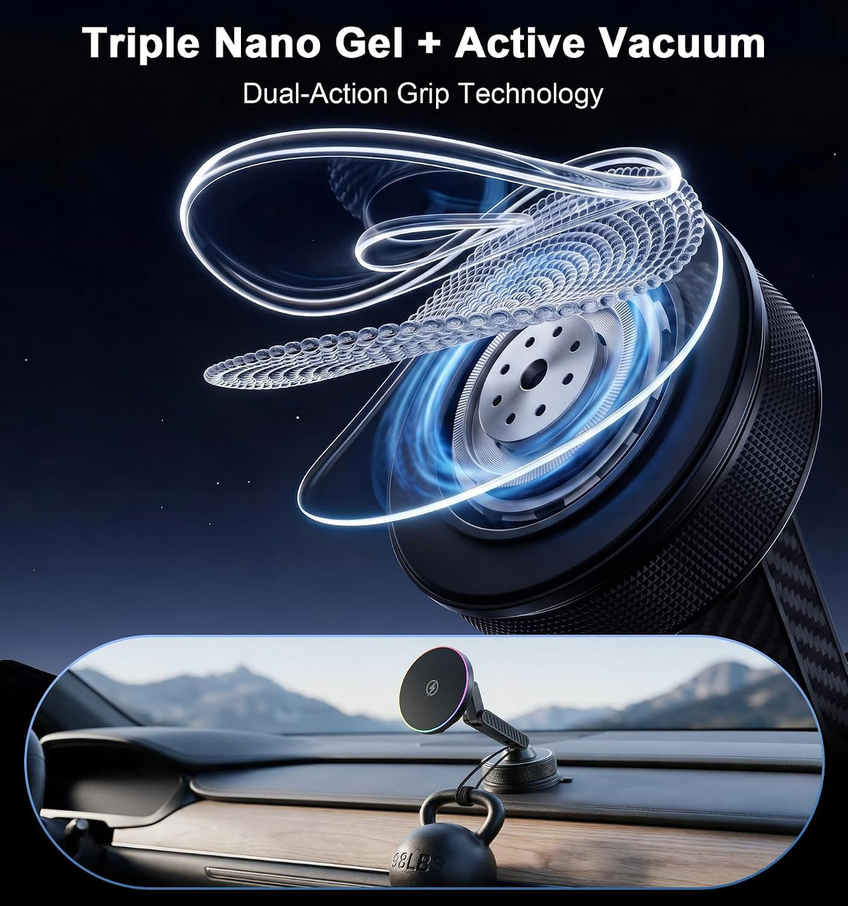 for MagSafe Car Mount Charger 15W Suction Cup Phone Mount 4-Axis Magnetic Car Phone Holder Charger for iPhone 17/16/15/14/13/12