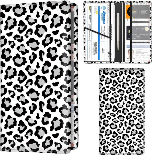 Car Registration and Insurance Holder with Magnetic Shut, Cute Vehicle Glove Box Car Organizer, Premium Interior Car Accessories for Women Men Luxury White Leopard