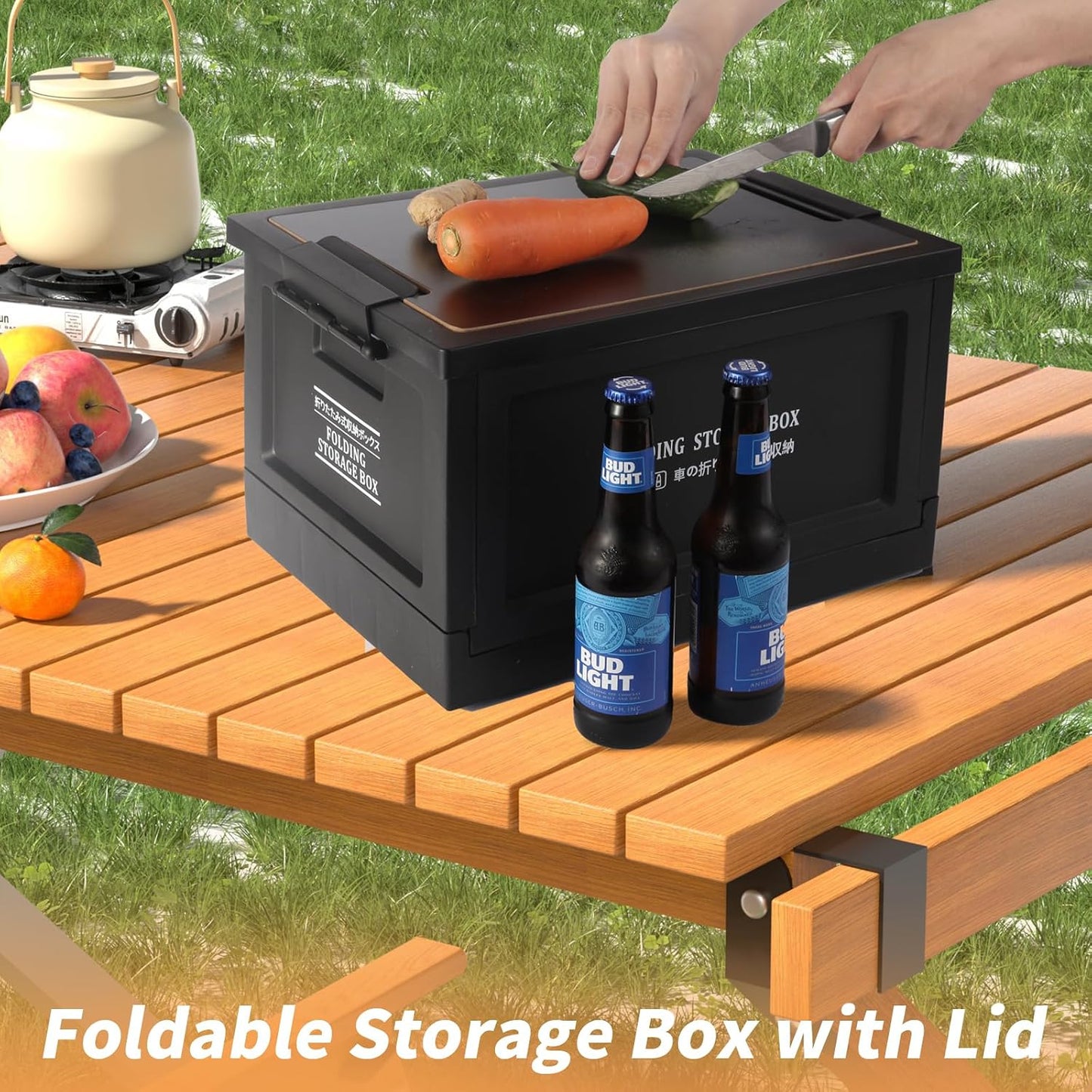 Collapsible Storage Bins with Lids, Portable Foldable Box with 2 Side Doors, Organizing Stackable Storage Cases Large Heavy Duty Utility Crates for Camp Fishing Car RV Office (Extra Large-45L)