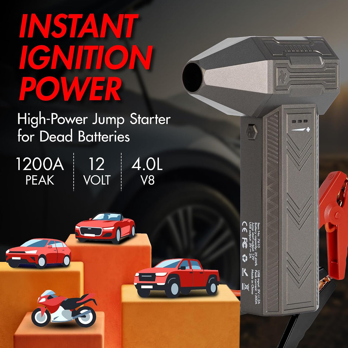 Wagan EL7610 iOnBoost V8 Jet 1200A Peak Jump Starter with Turbo Air Blower