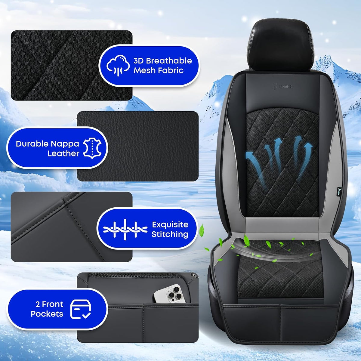 FLORICH Cooling Car Seat Cover, Ventilated Seat Cushion Cooling Car Seat Pad for Summer Driving with 8 Powerful Turbo Fans Universal Fit for Car SUV Truck Van-Grey