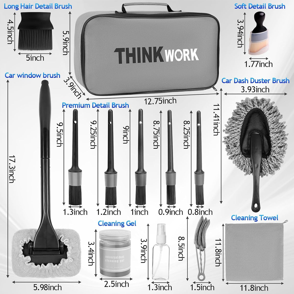THINKWORK Windshield Cleaner Tool, Detailing Kit Interior with Brush Set