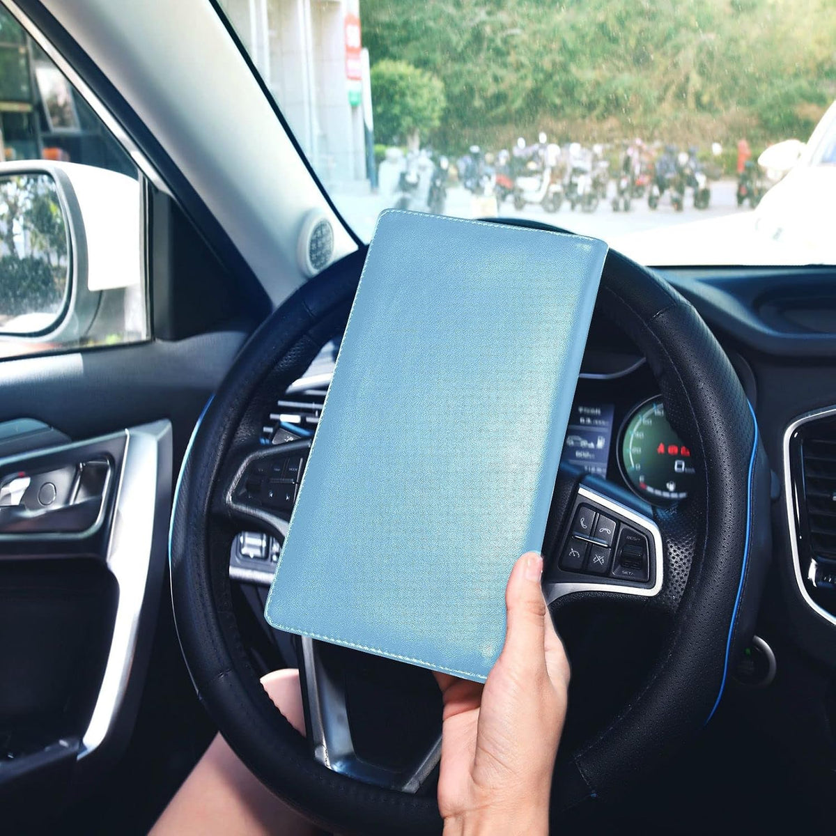 Custom Car Registration and Insurance Card Holder Personalized Leather Glove Box Organize Men Women Wallet Accessories Case for Cards, Essential Document Driver License Light Blue