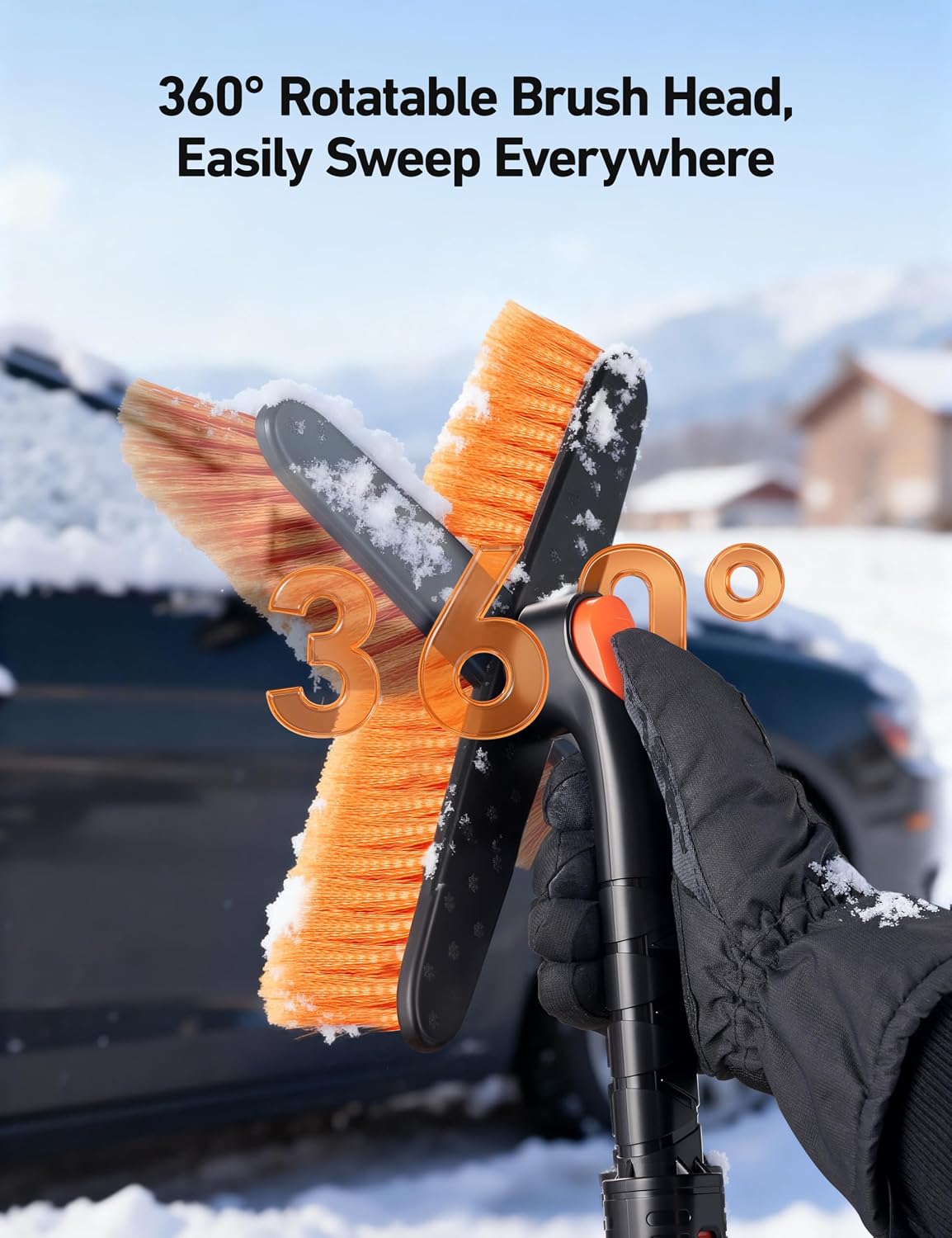 AstroAI 47.2" Ice Scrapers for Car Windshield and Extendable Snow Brush with Foam Grip and 360° Pivoting Brush Head for Auto Car Truck and SUV(Orange)